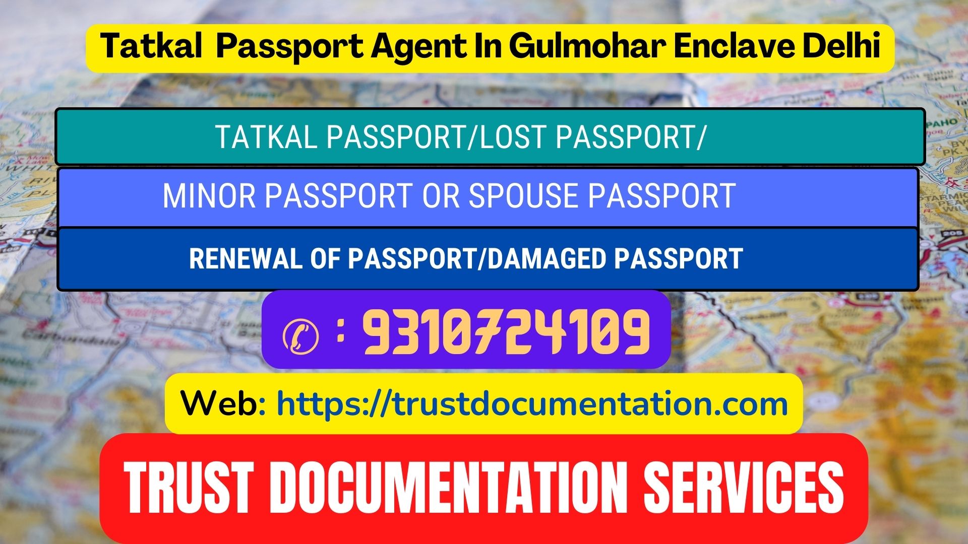 Tatkal passport services in Gulmohar Enclave Delhi 9310724109