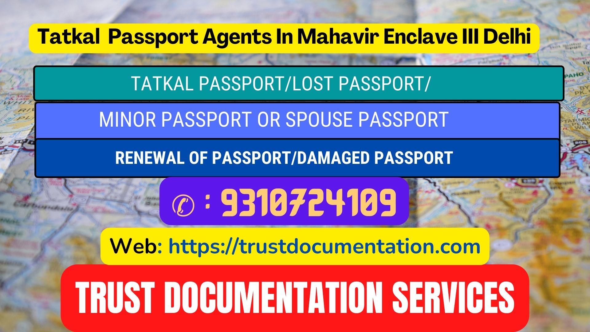 Tatkal passport agents in Mahavir Enclave III Delhi 9310724109