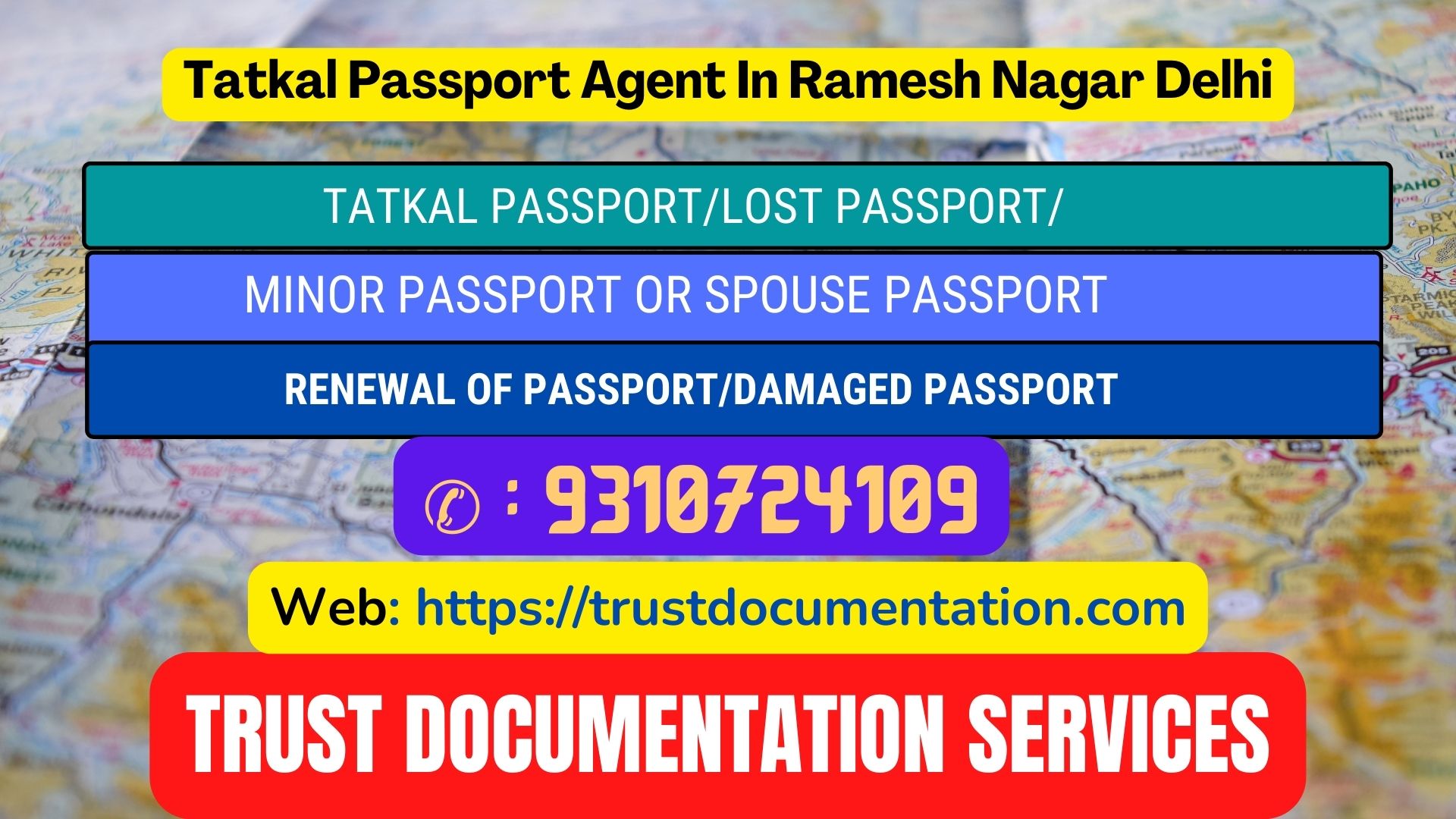 Tatkal passport agents in Ramesh Nagar Delhi 9310724109