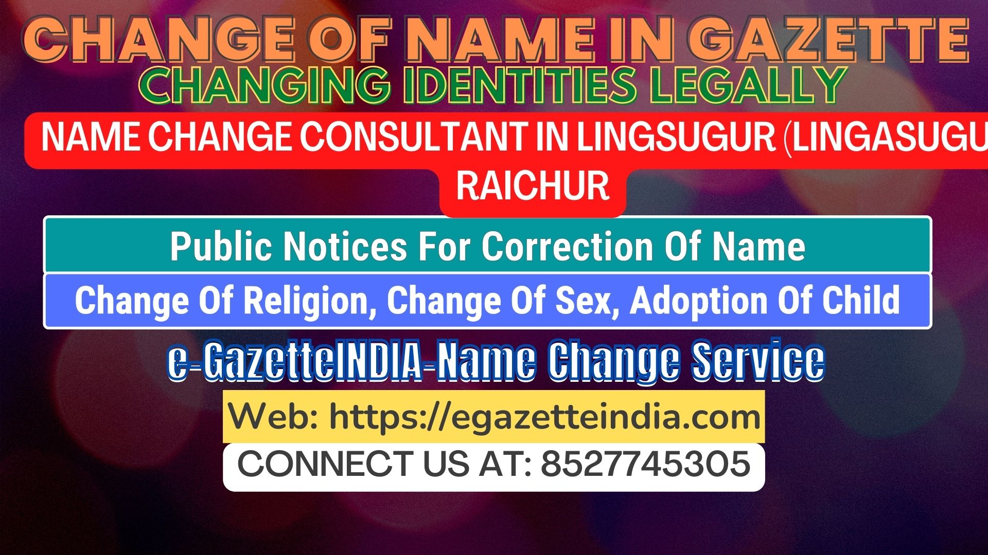 The procedure for name changes in Lingsugur (Lingasugur) Raichur 8527745305