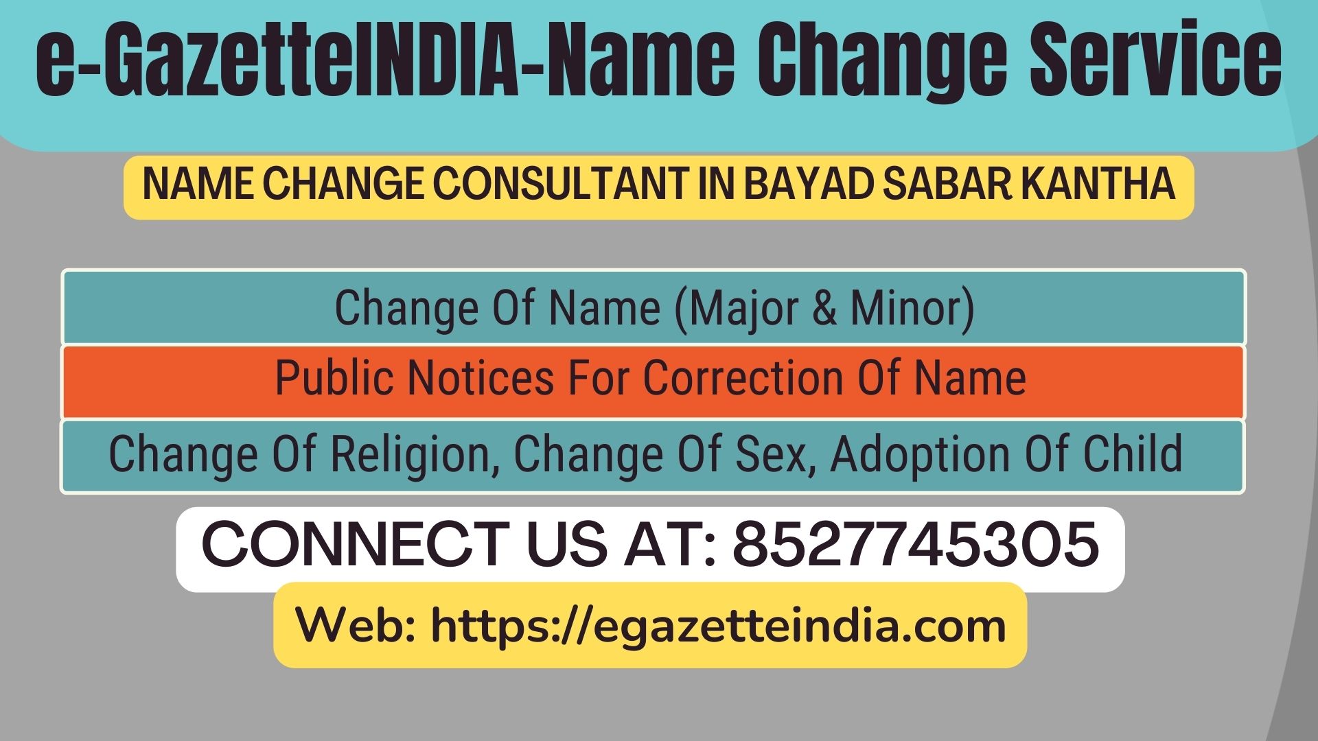 Gazette Name Change Agent Consultant Service In Bayad Sabar Kantha-8527745305