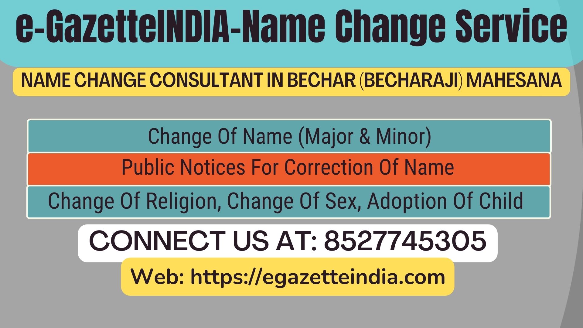 Name Change Agent Bechar (Becharaji) Mahesana In Bechar (Becharaji) Mahesana 8527745305