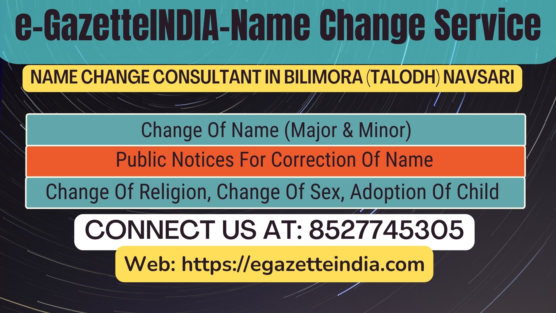 Name Change Gazette Notification In Bilimora (Talodh) Navsari 8527745305