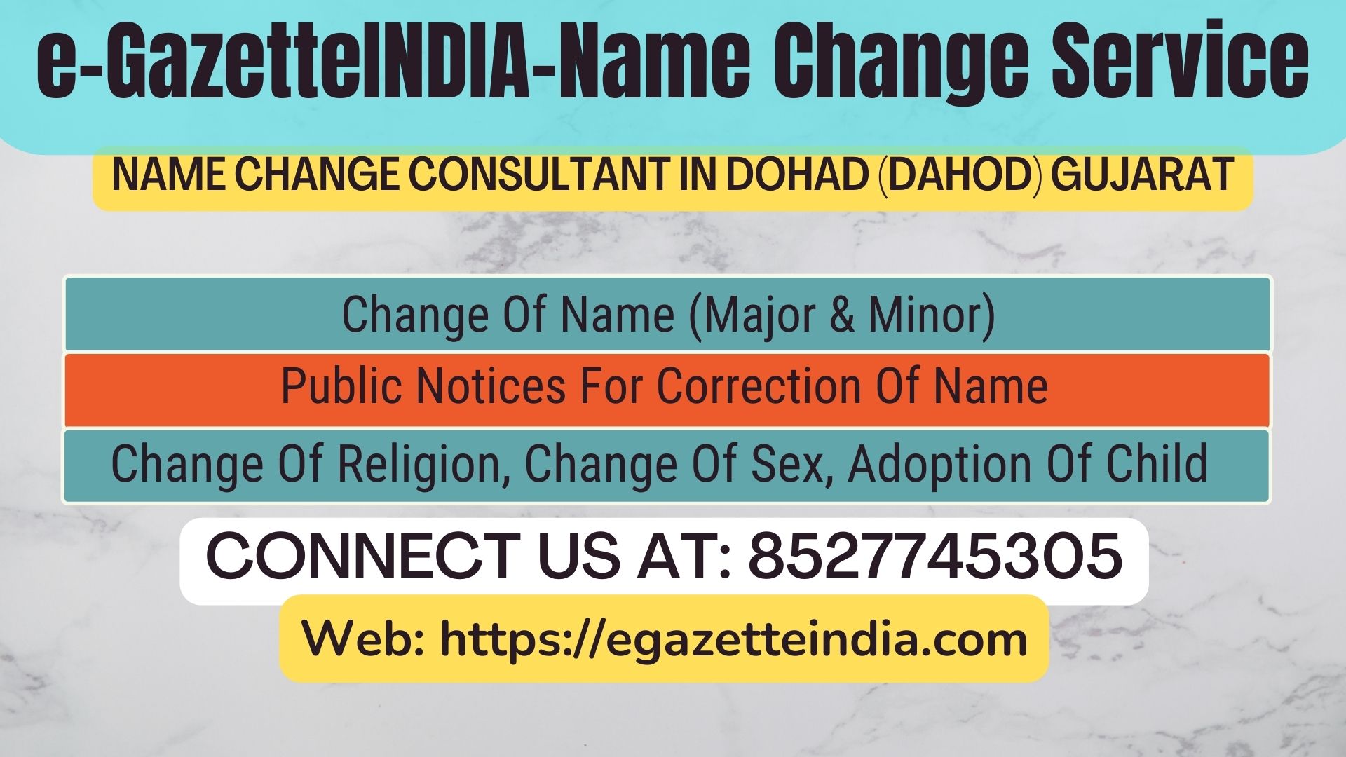 Gazette Name Change Agent Consultant Service In  Dohad (Dahod) Gujarat-8527745305