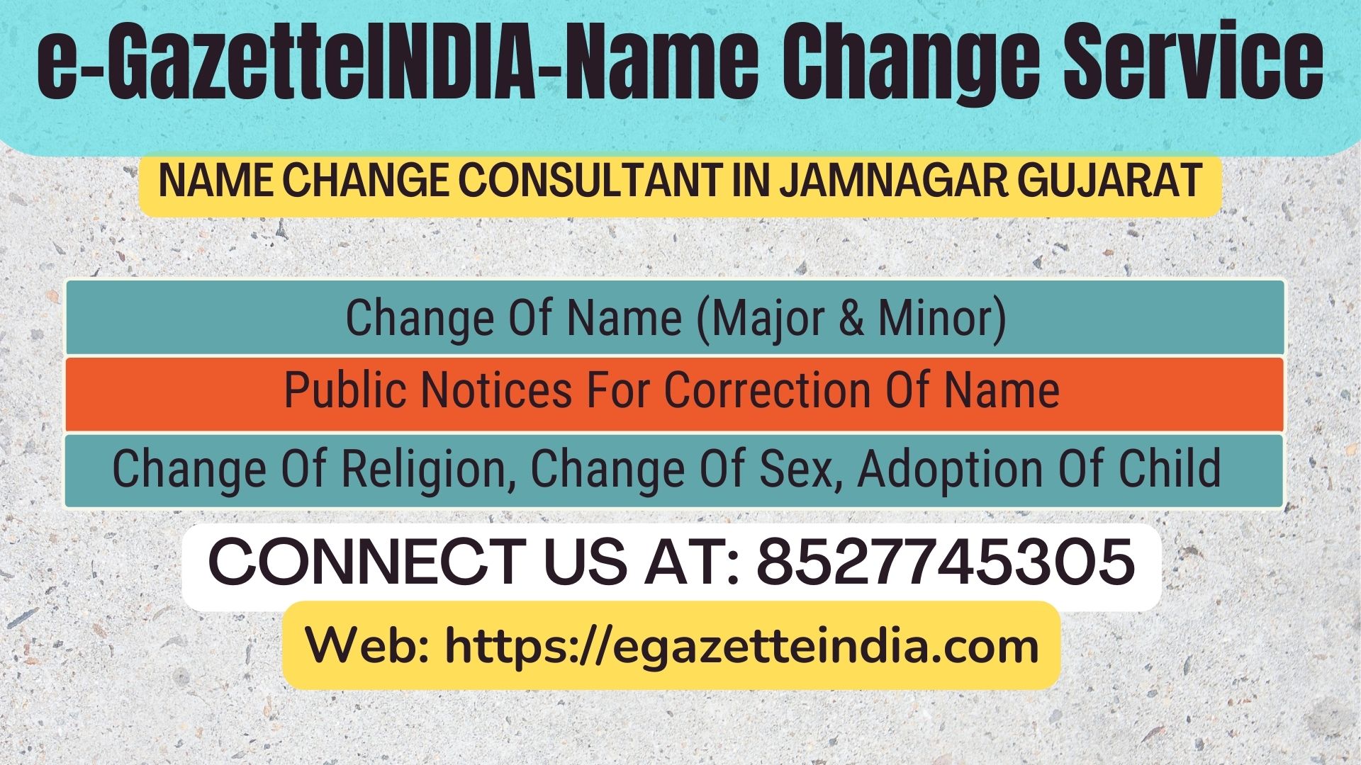 Gazette Of India Name Change Service In  Jamnagar Gujarat-8527745305