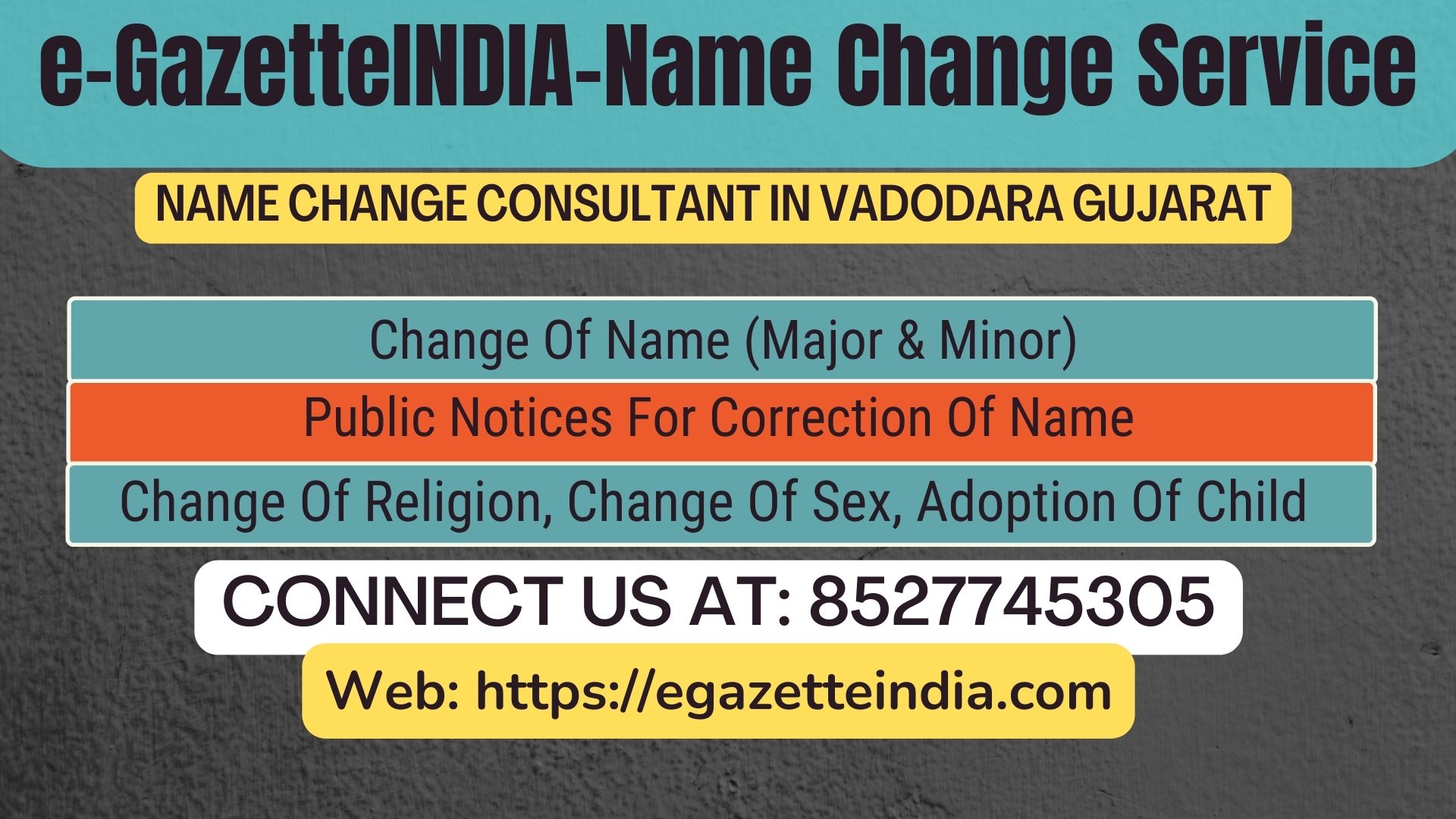 Gazette Of India Name Change Service In  Vadodara Gujarat-8527745305