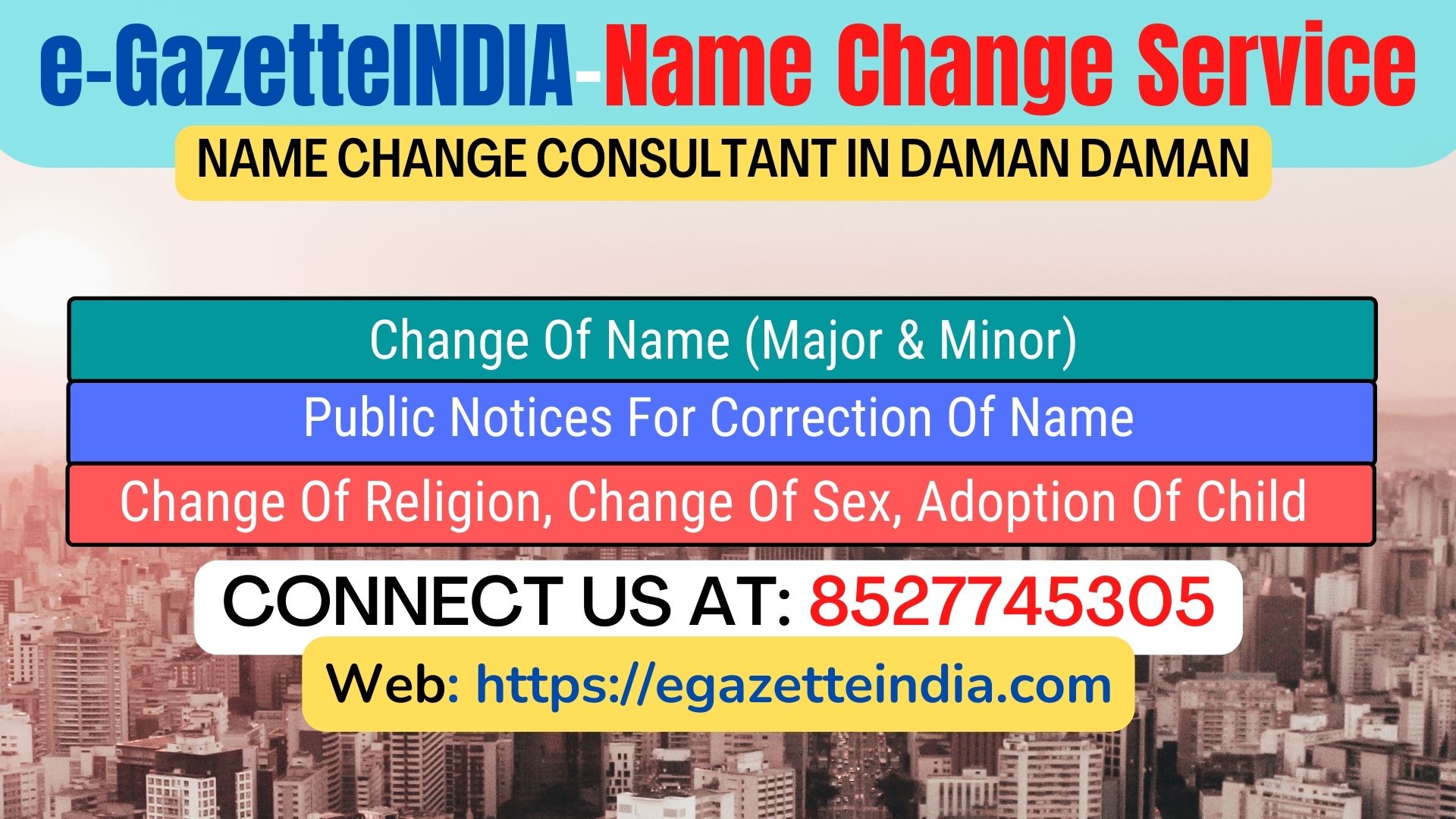 Name Change Gazette Notification In Dadra Dadra & Nagar Haveli 8527745305