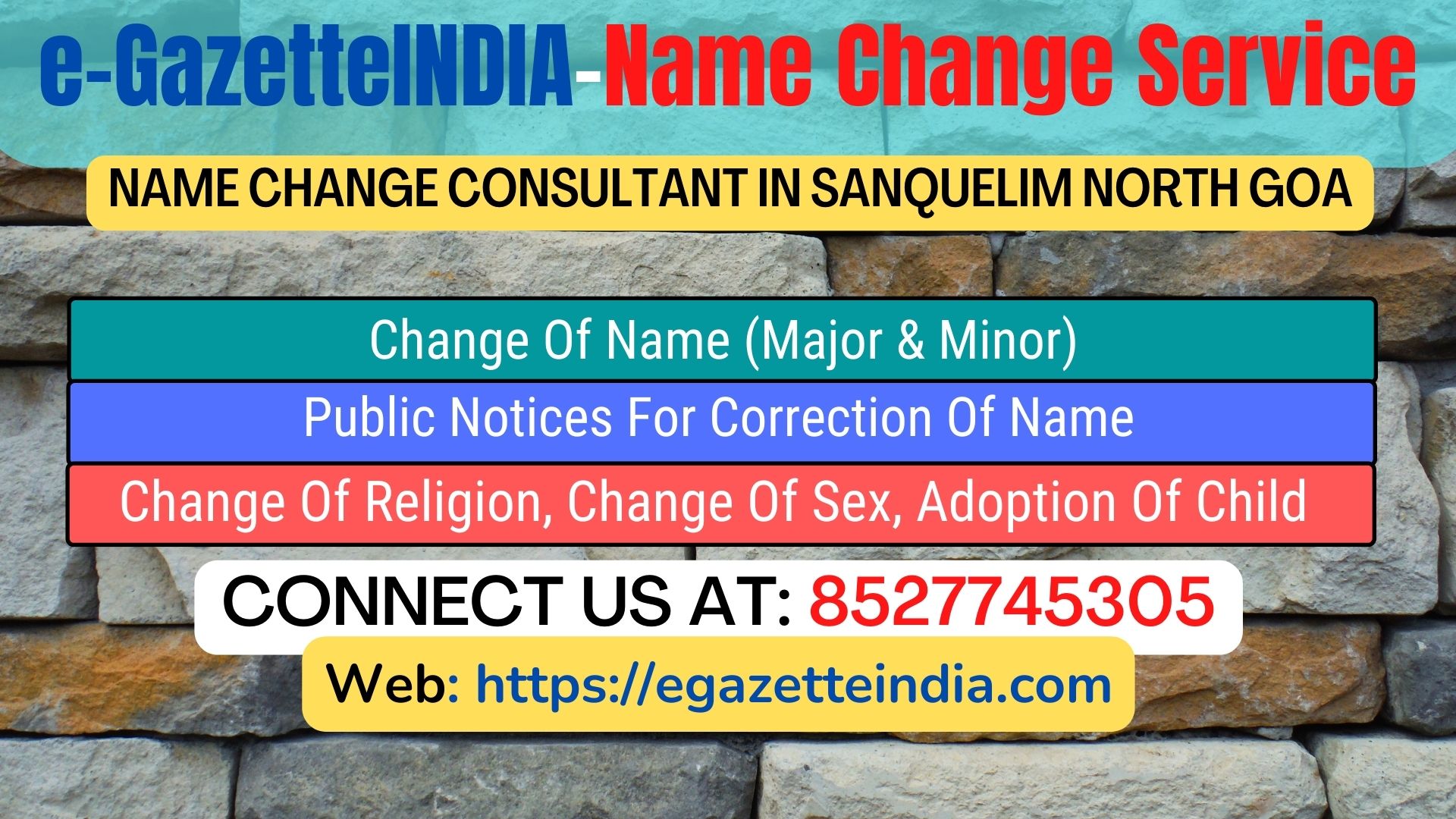 Name Change Agent  Sanquelim North Goa In  Sanquelim North Goa 8527745305