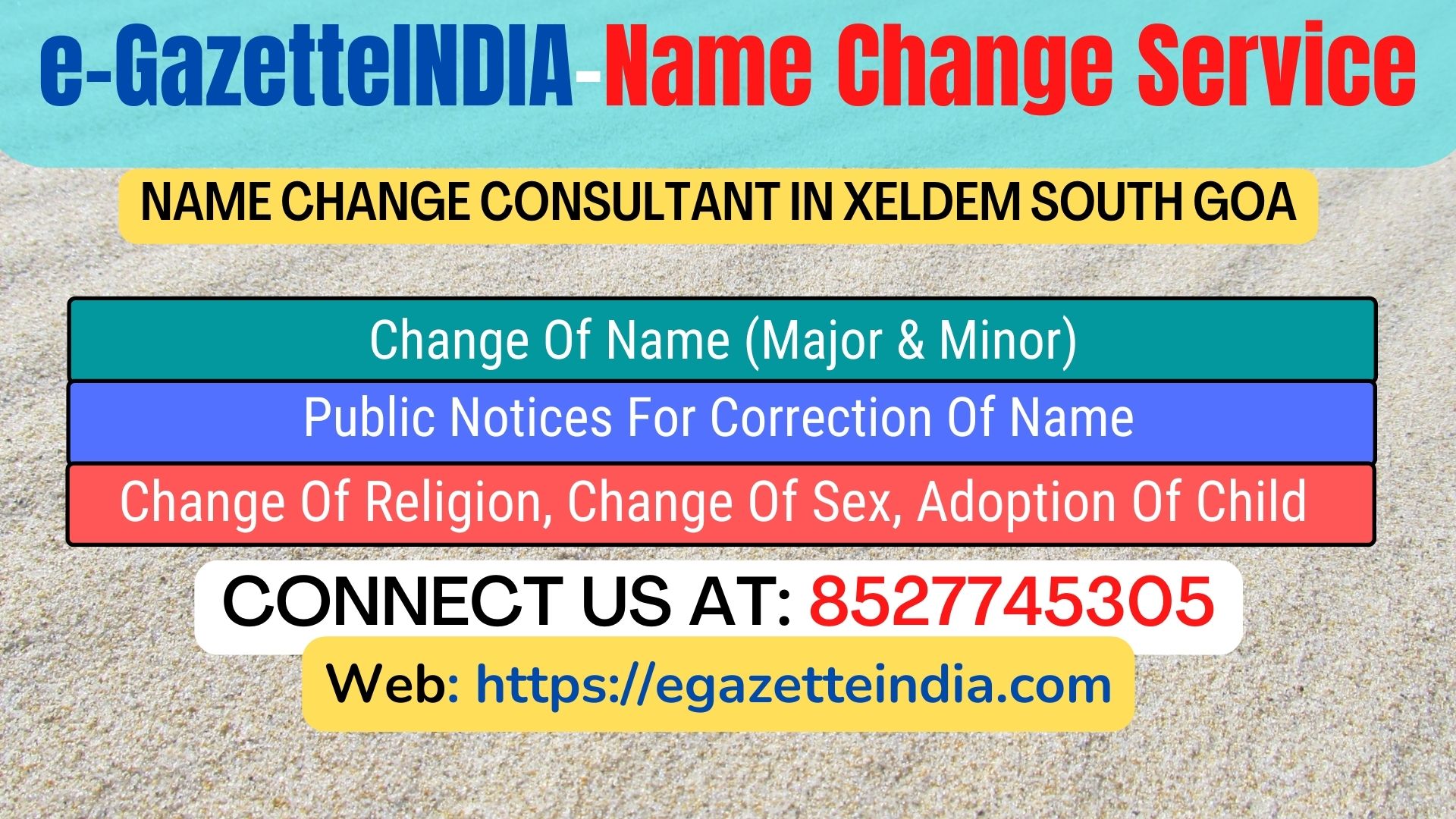 Name Change Gazette Notification In  Xeldem South Goa 8527745305