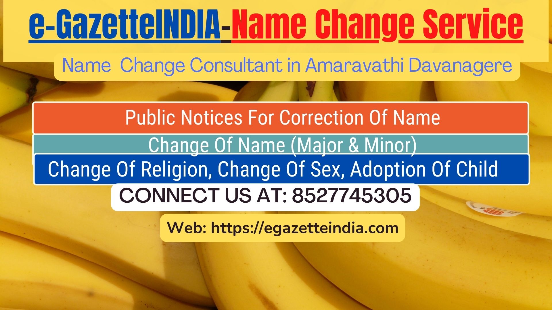 Change of Name in Gazette agent in Amaravathi Davanagere 8527745305