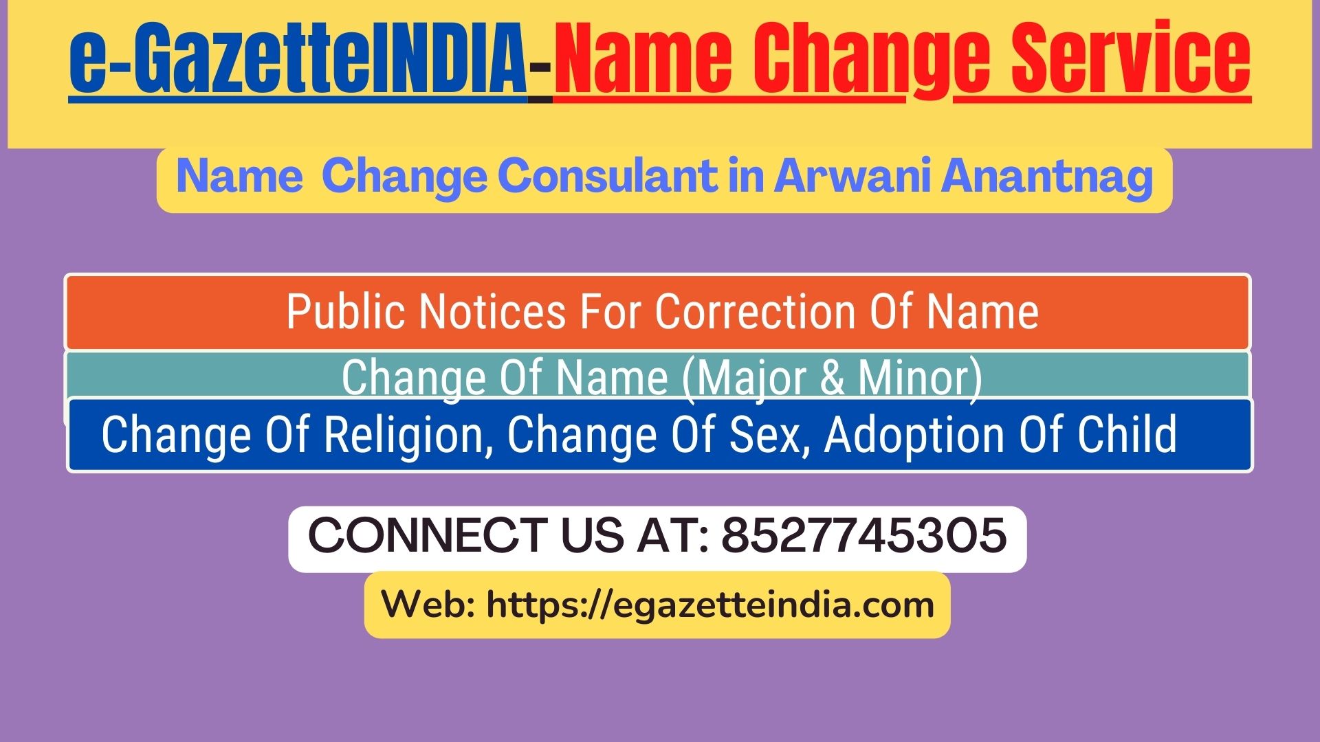 Procedure for name change in Arwani Anantnag 8527745305