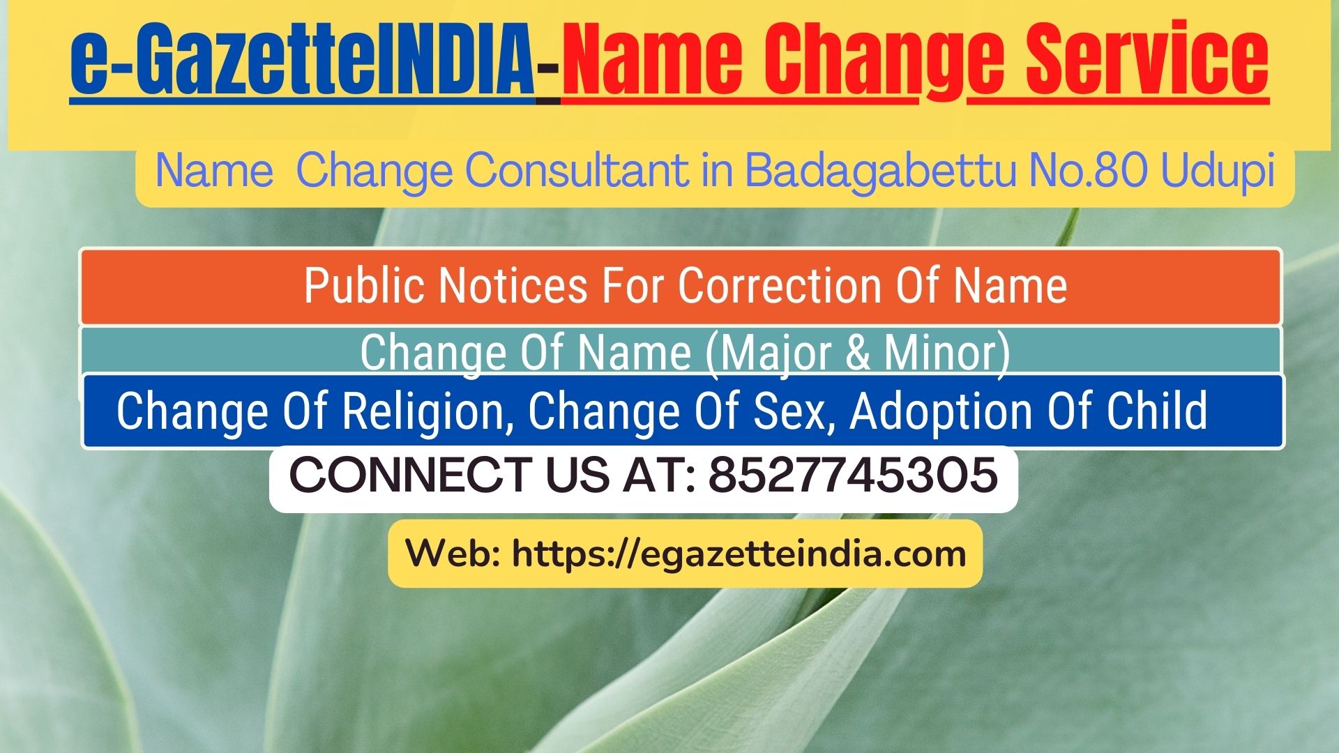 hange of Name in Gazette agent in Badagabettu No.80 Udupi 8527745305