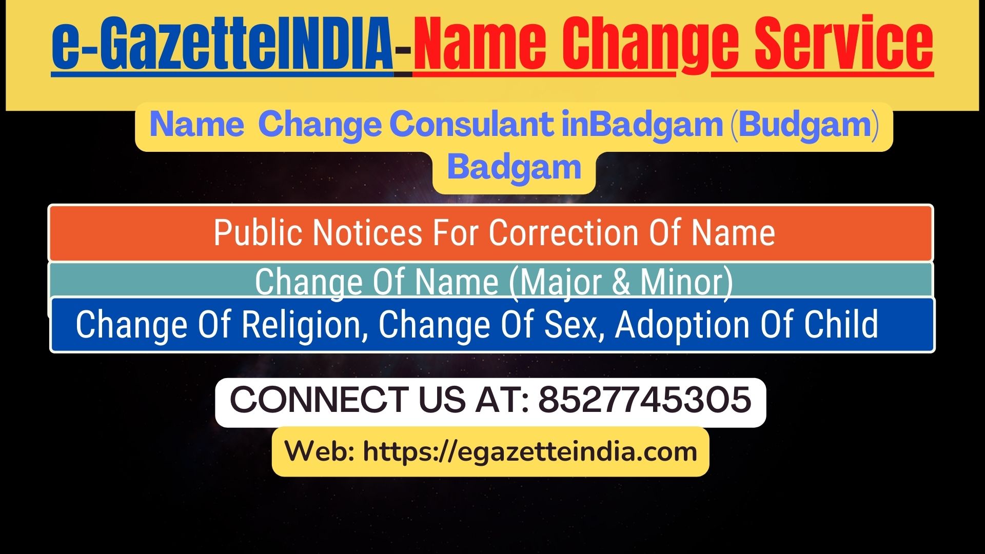 Change of Name in Badgam (Budgam) Badgam 8527745305