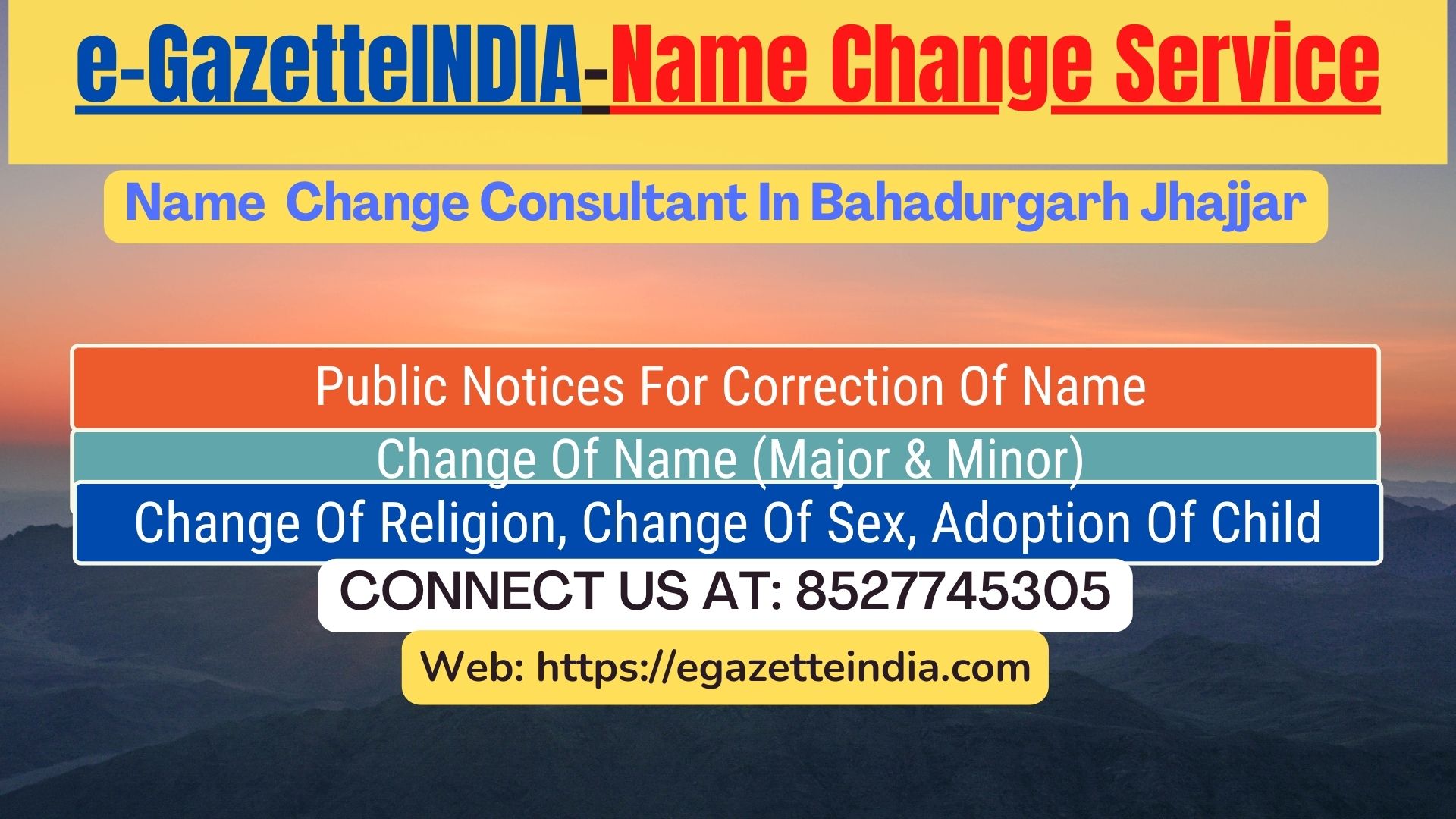 Name Change Gazette Notification In Bahadurgarh Jhajjar 8527745305