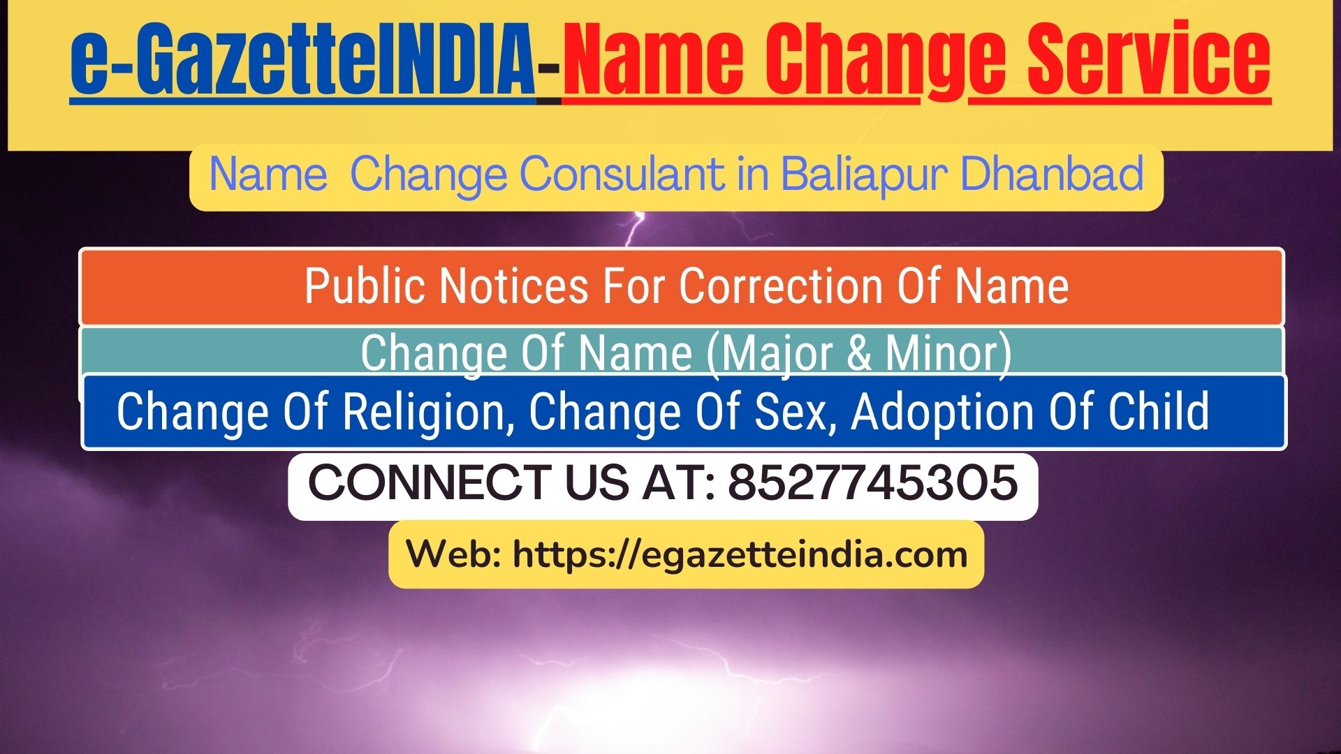 Name Change Gazette Notification In Baliapur Dhanbad 8527745305