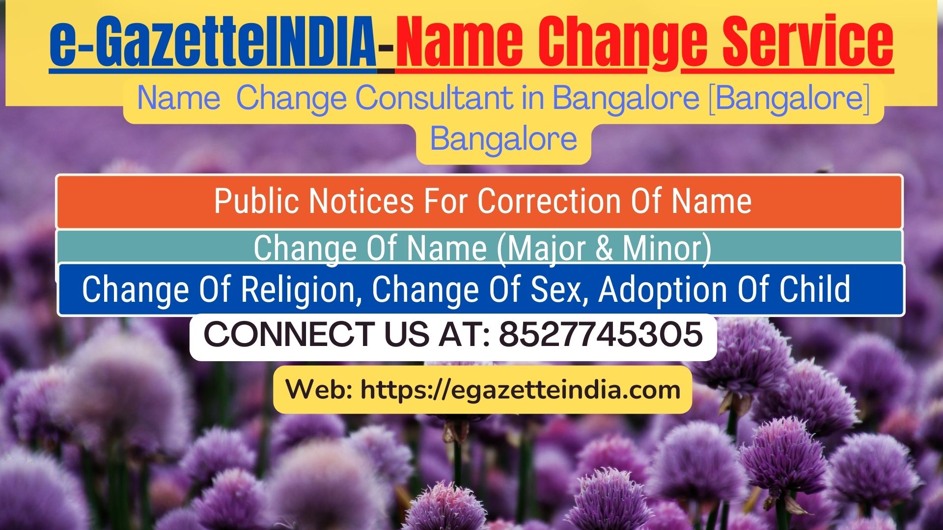 Change of Name in Gazette agent in Bangalore [Bangalore] Bangalore 8527745305