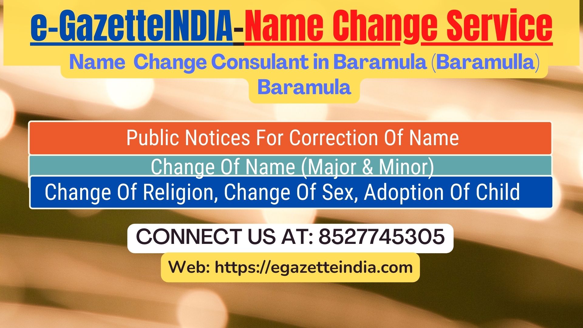 Gazette Name Change Agent Consultant Service In Baramula (Baramulla) Jammu & Kashmir-8527745305