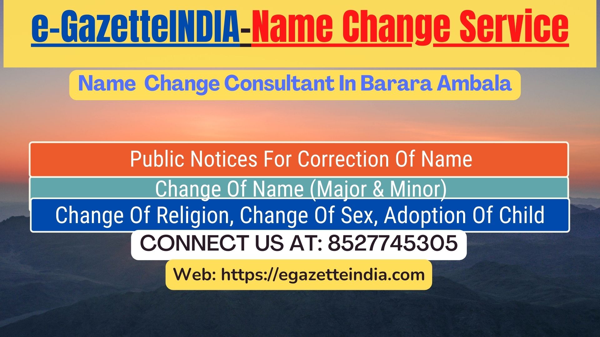 Name Change In Gazette Notification In Barara Ambala-8527745305