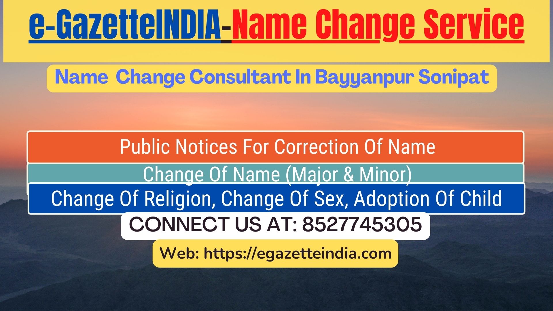 Name Change In Gazette Notification In Bayyanpur Sonipat-8527745305