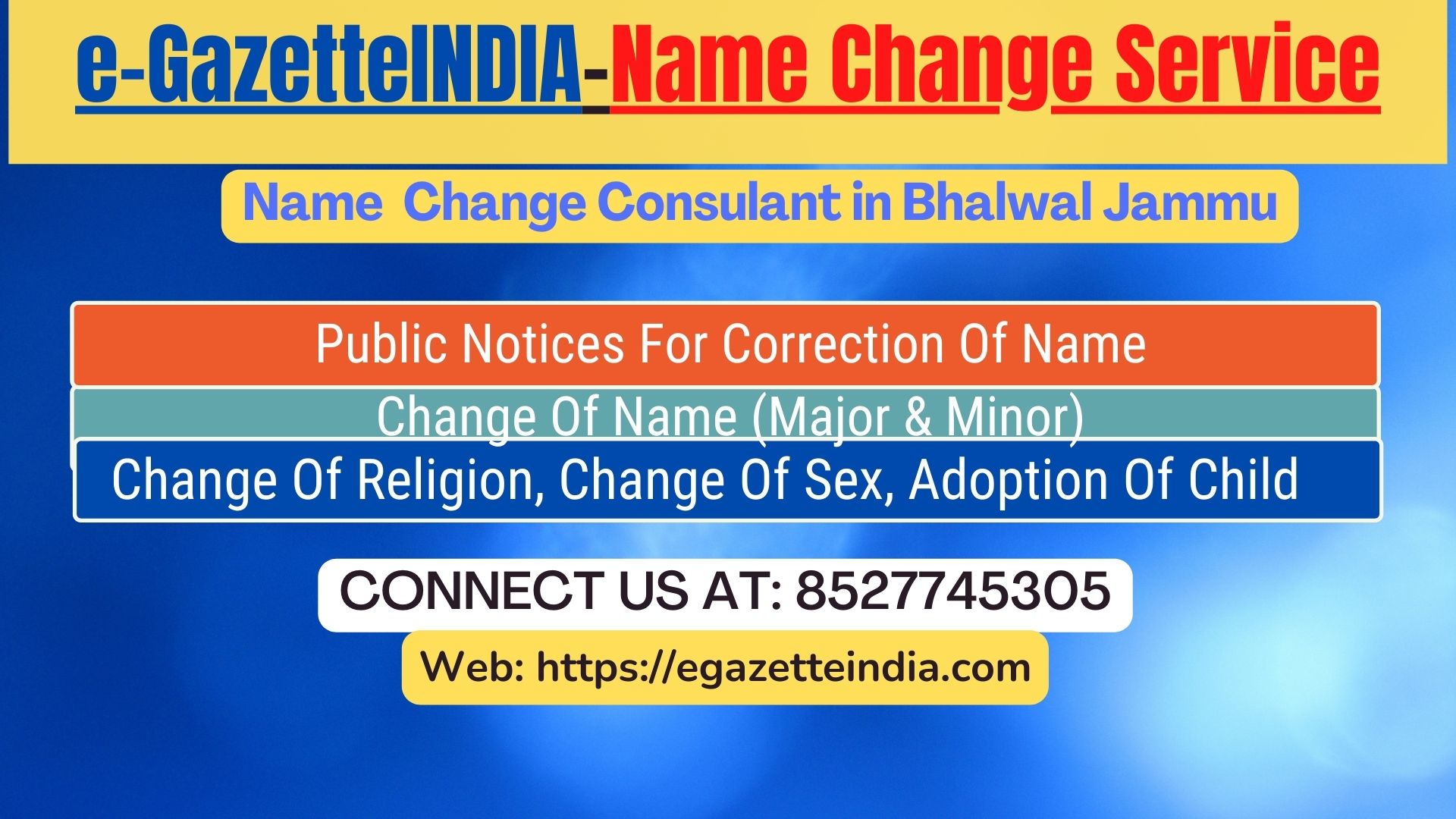 Procedure for name change in Bhalwal Jammu 8527745305