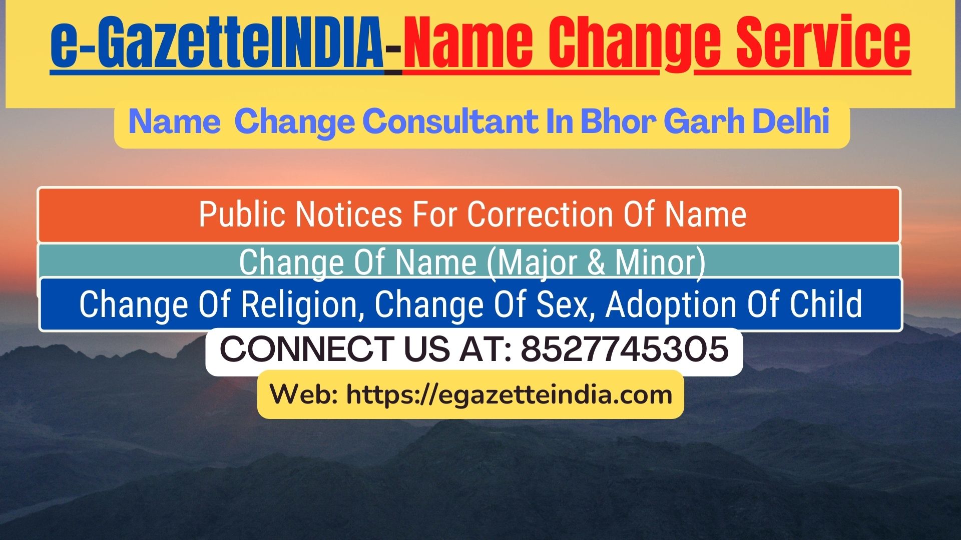 Gazette Name Change Agent Consultant Service In Bhor Garh Delhi -8527745305