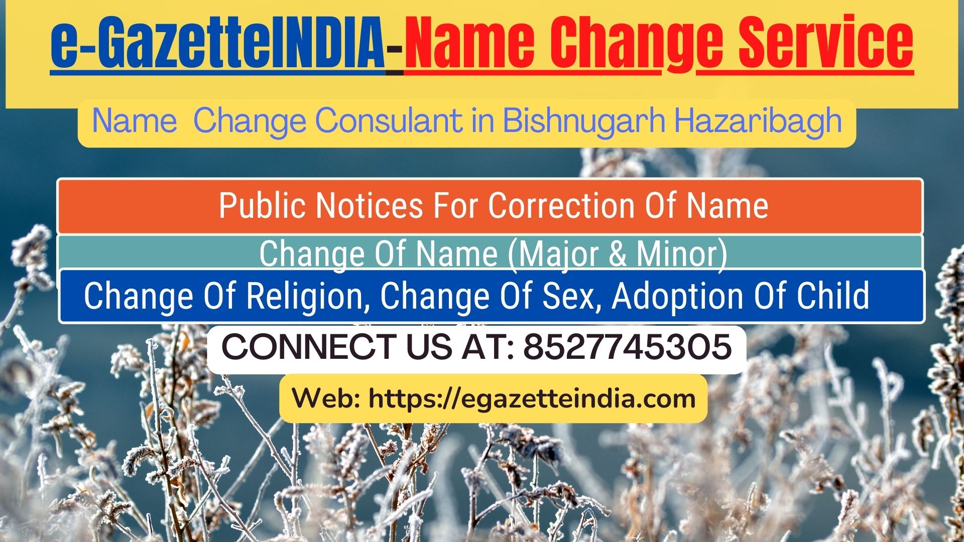 Change of Name in Bishnugarh Hazaribagh 8527745305