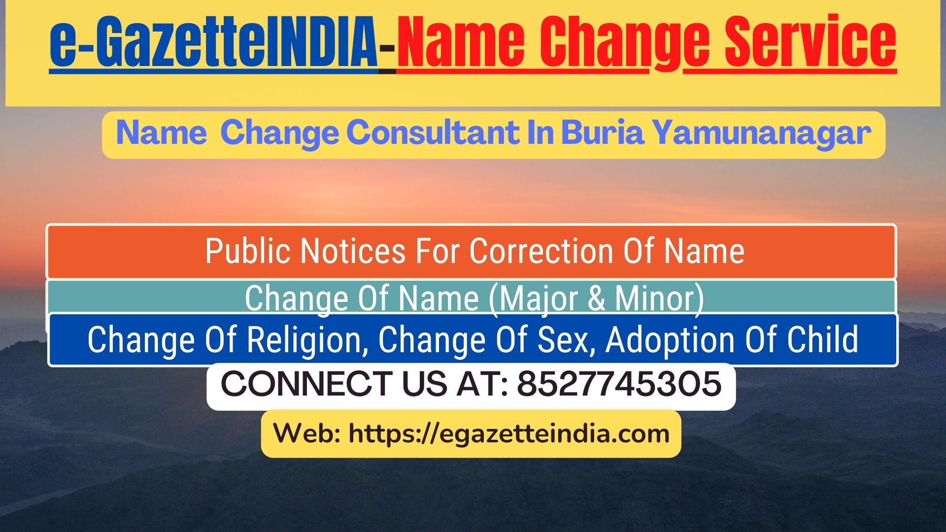 Name Change Gazette Notification In Buria Yamunanagar 8527745305