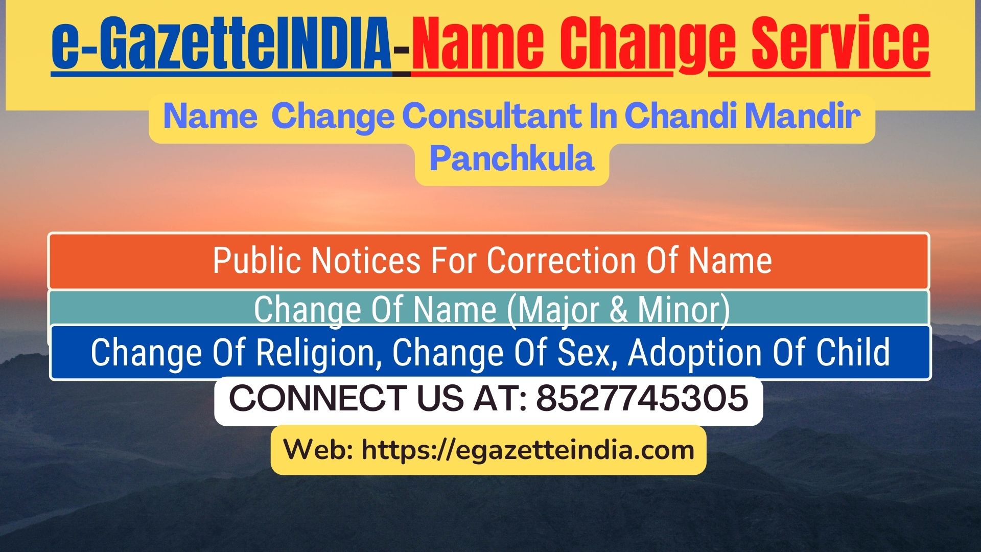 Name Change Gazette Notification In Chandi Mandir Panchkula 8527745305