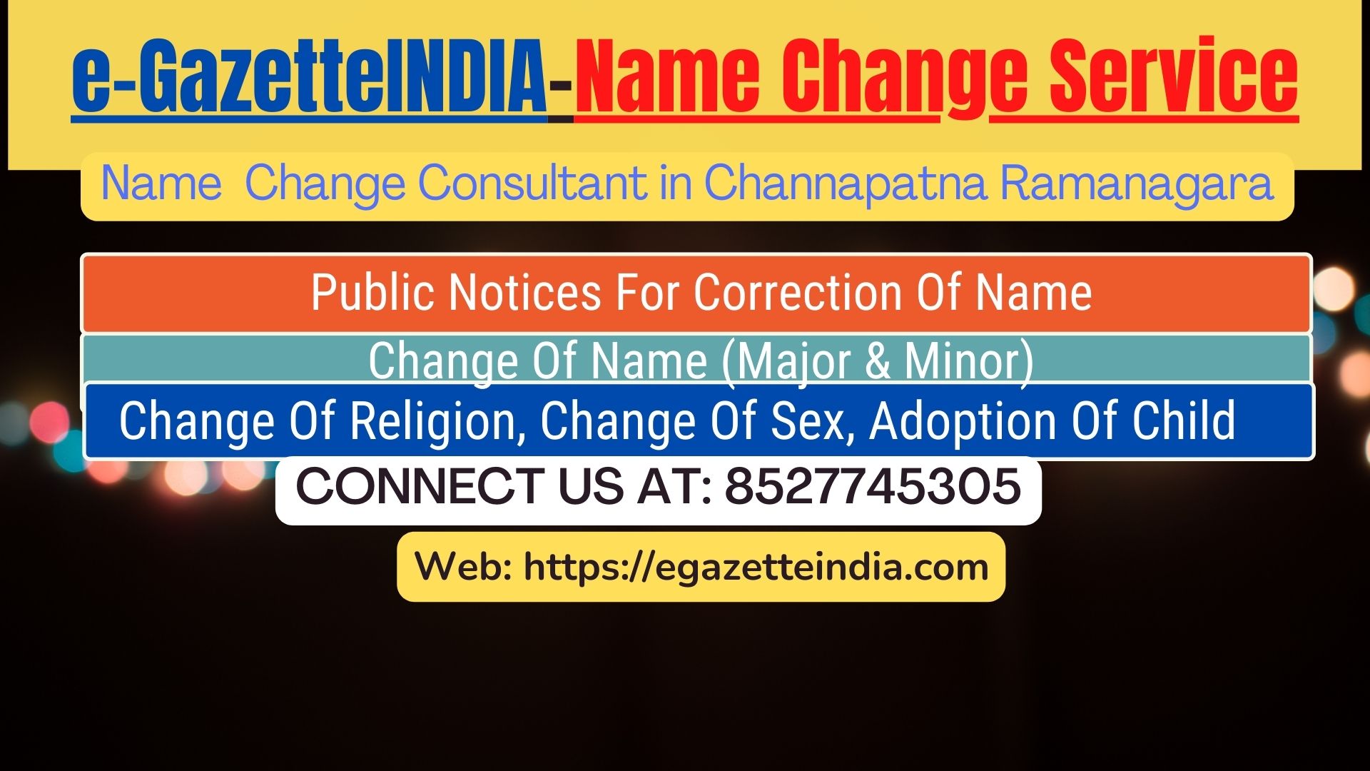 Change of Name in Gazette agent in Channapatna Ramanagara 8527745305