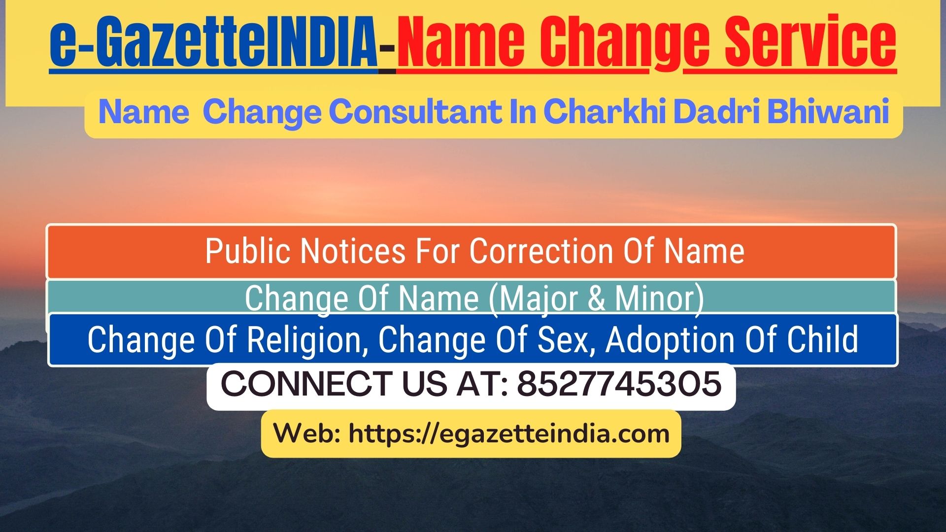 Name Change In Gazette Notification In Charkhi Dadri Bhiwani-8527745305