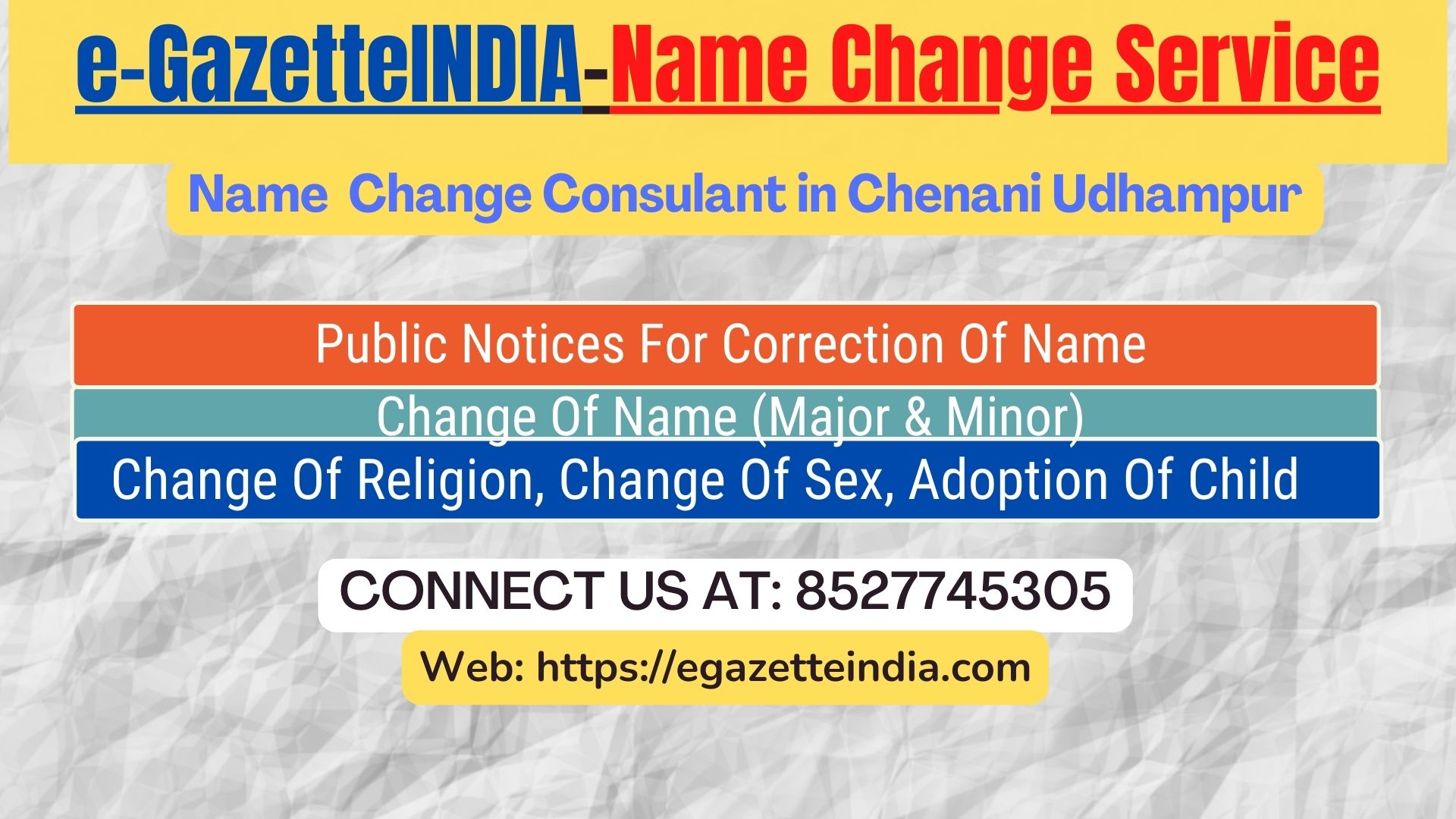 Change of Name in Chenani Udhampur 8527745305