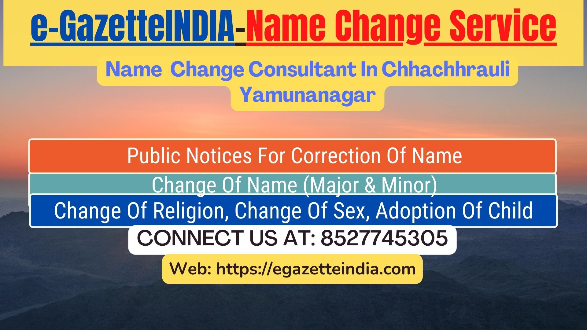 Gazette Name Change Agent Consultant Service In Chhachhrauli Yamunanagar-8527745305