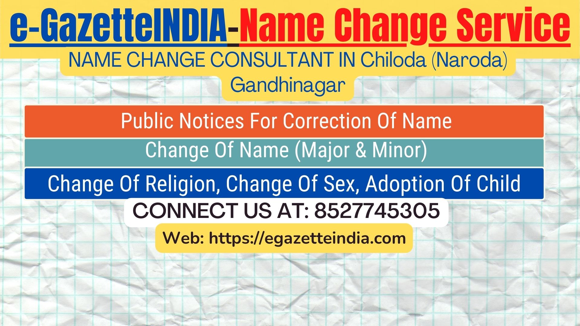 Name Change Gazette Notification In Chiloda (Naroda) Gandhinagar 8527745305