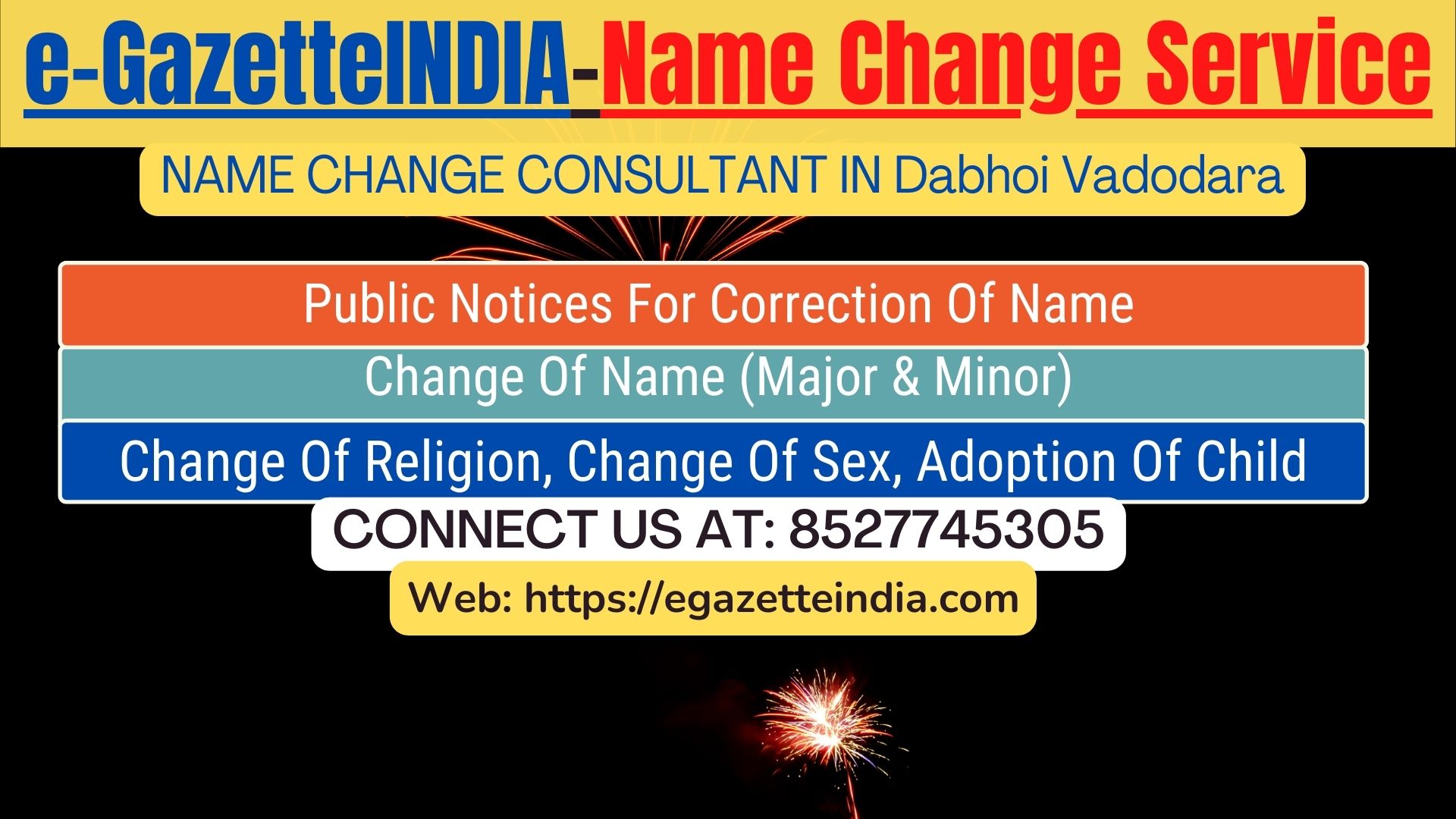 Gazette Of India Name Change Service In Dabhoi Vadodara-8527745305