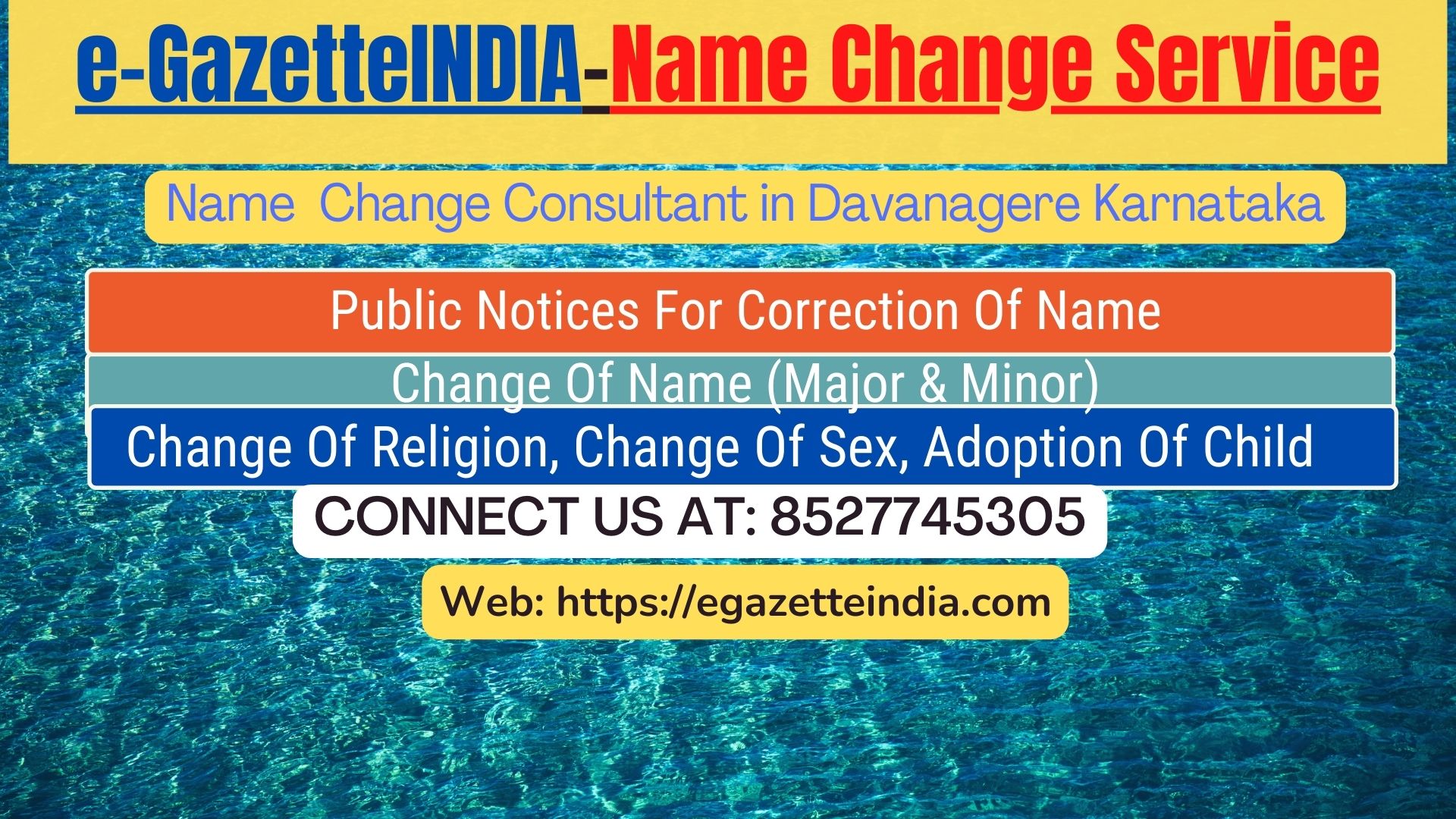 Change of Name in Gazette agent in Davanagere Karnataka 8527745305