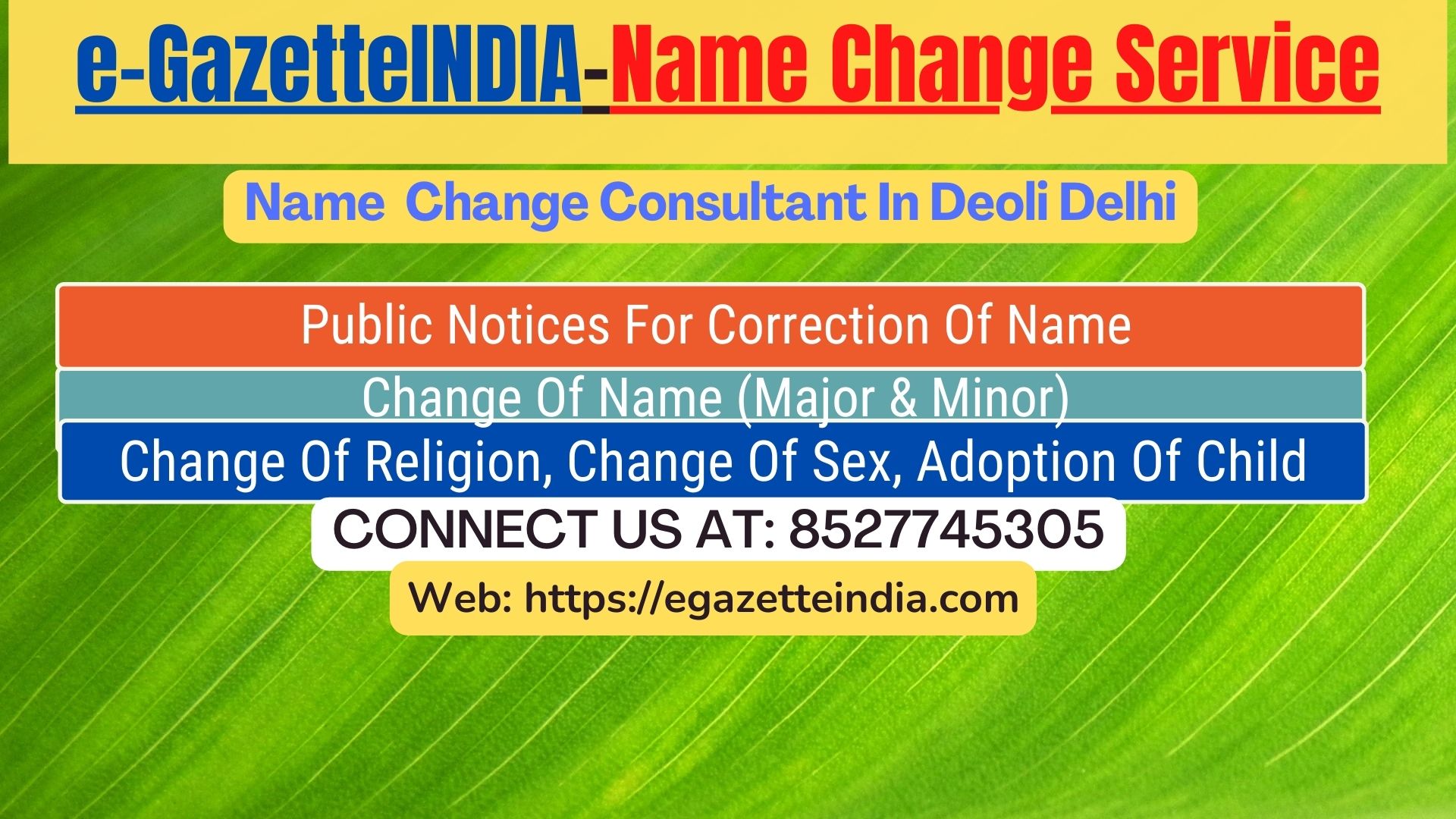 Gazette Of India Name Change Service In Deoli Delhi-8527745305