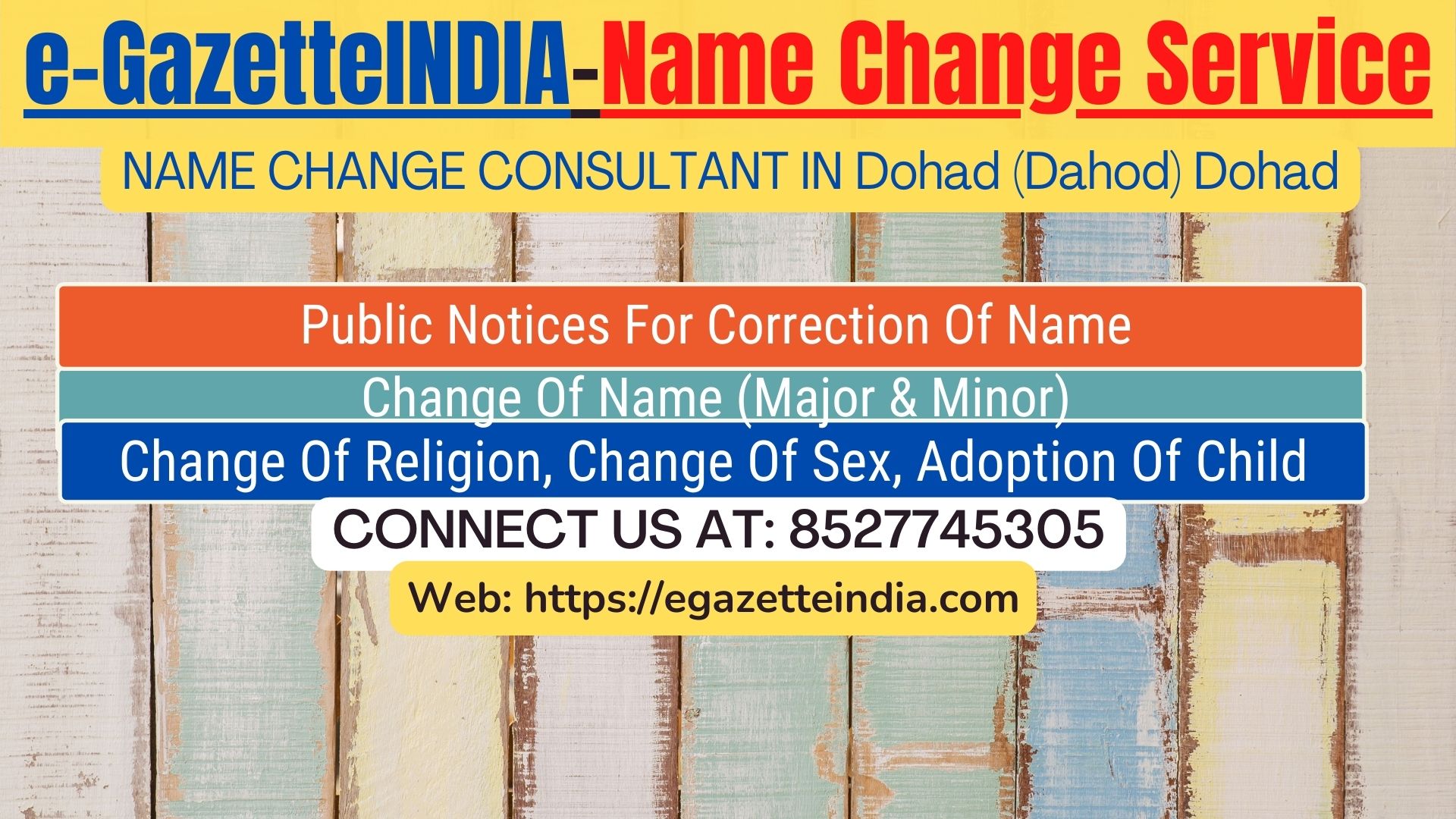 Name Change Gazette Notification In Dohad (Dahod) Dohad 8527745305