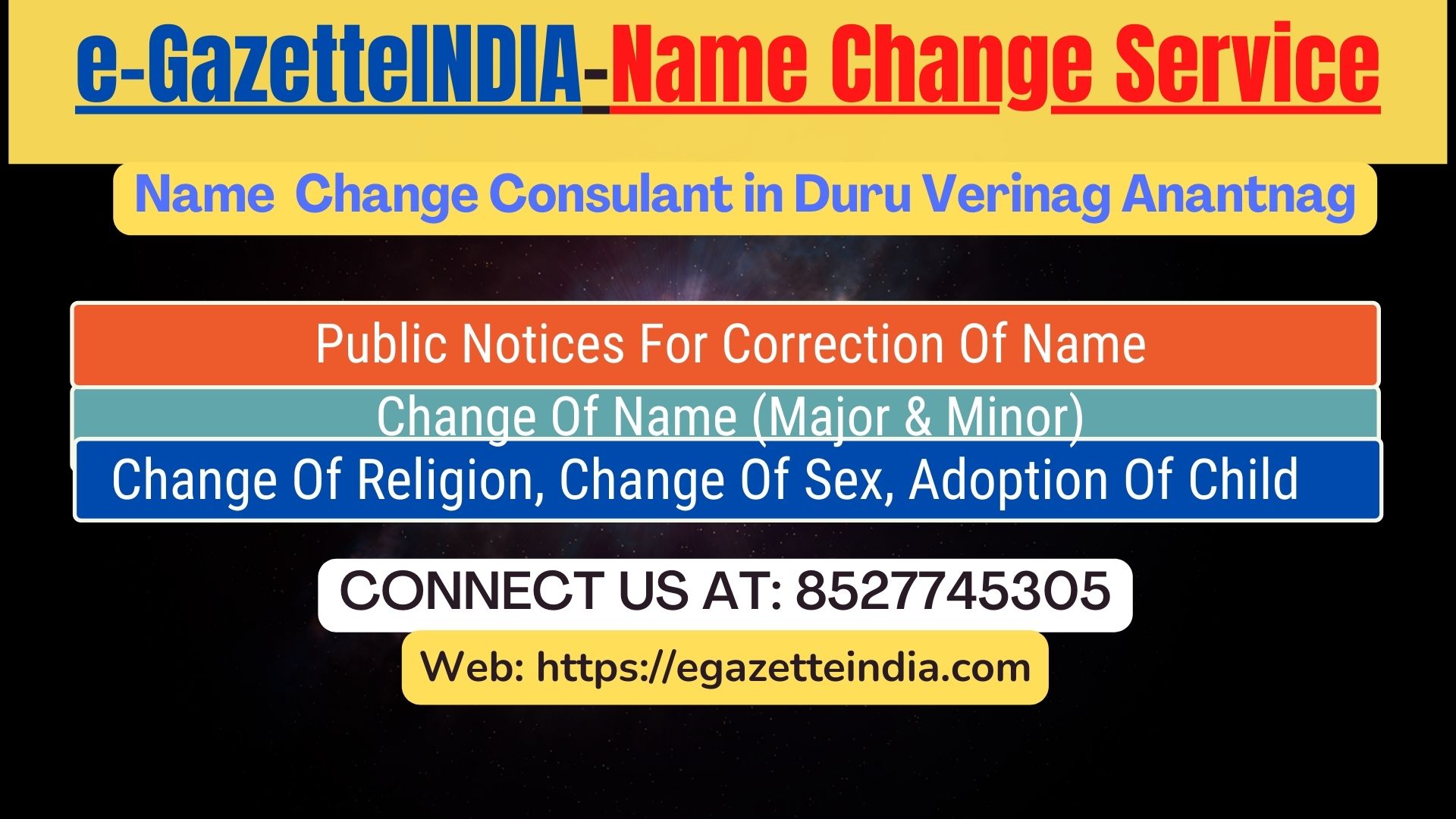 Change of Name in Duru Verinag Anantnag 8527745305