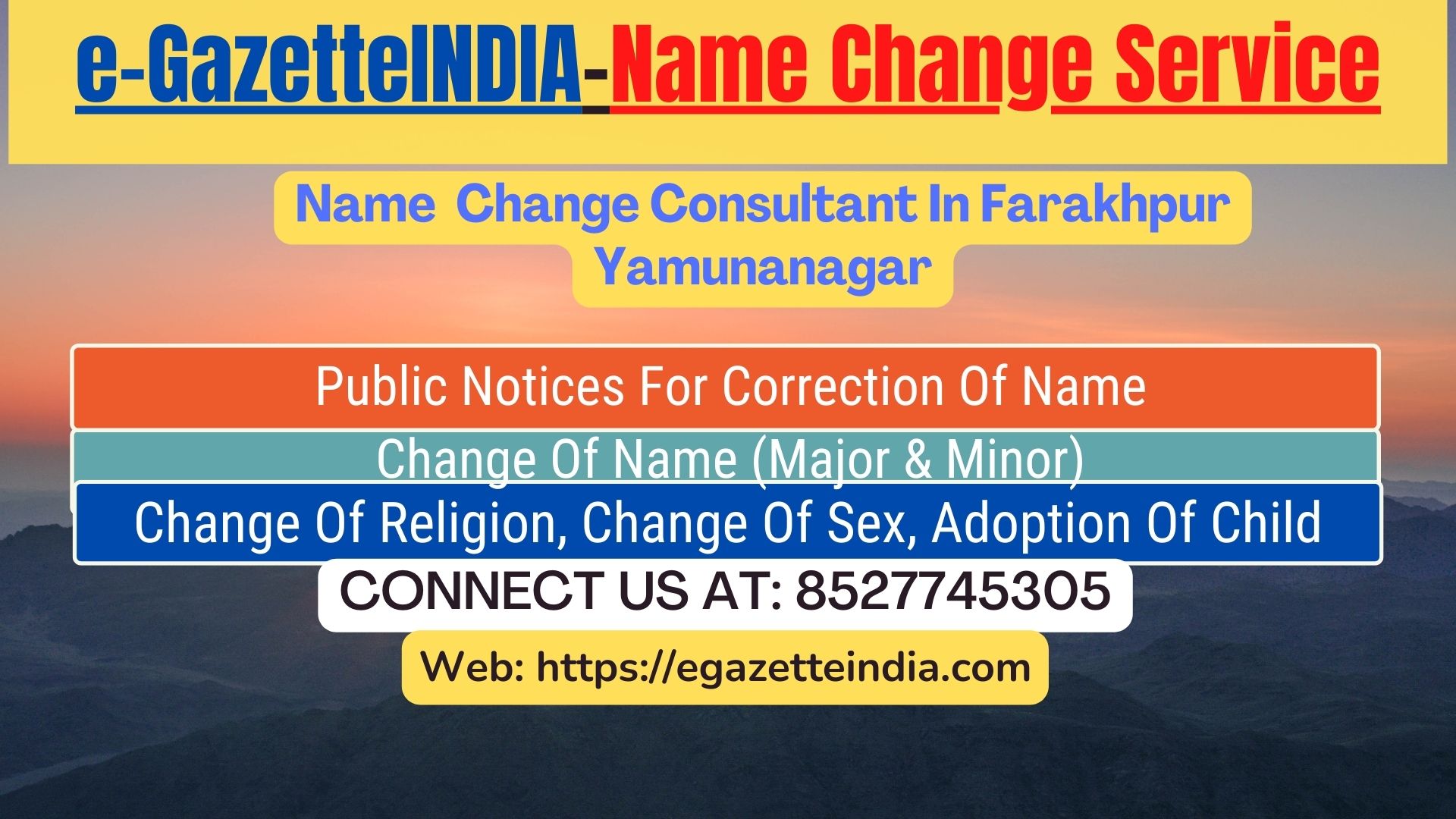 Name Change In Gazette Notification In Farakhpur Yamunanagar-8527745305