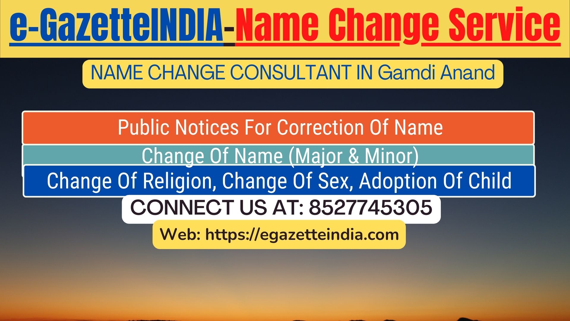 Gazette Of India Name Change Service In Gamdi Anand-8527745305