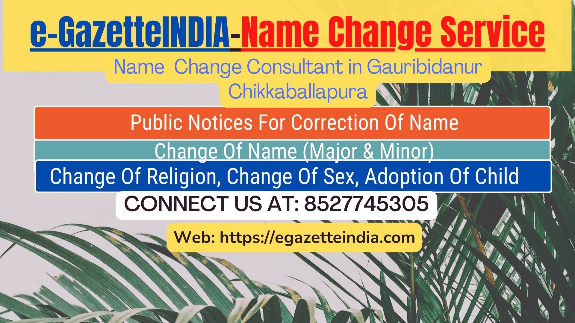 Change of Name in Gazette agent in Gauribidanur Chikkaballapura 8527745305