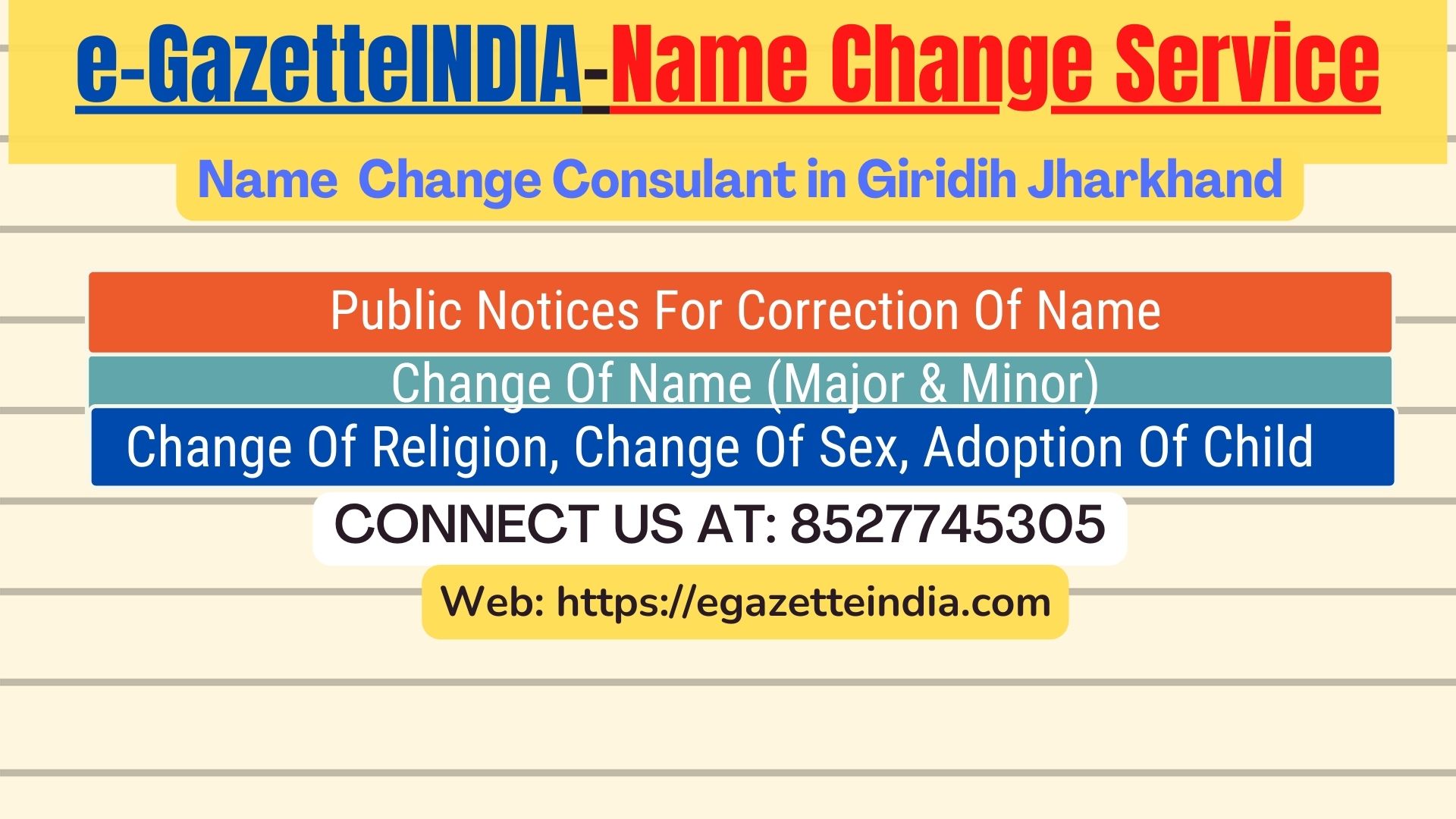 Change of Name in Giridih Jharkhand 8527745305