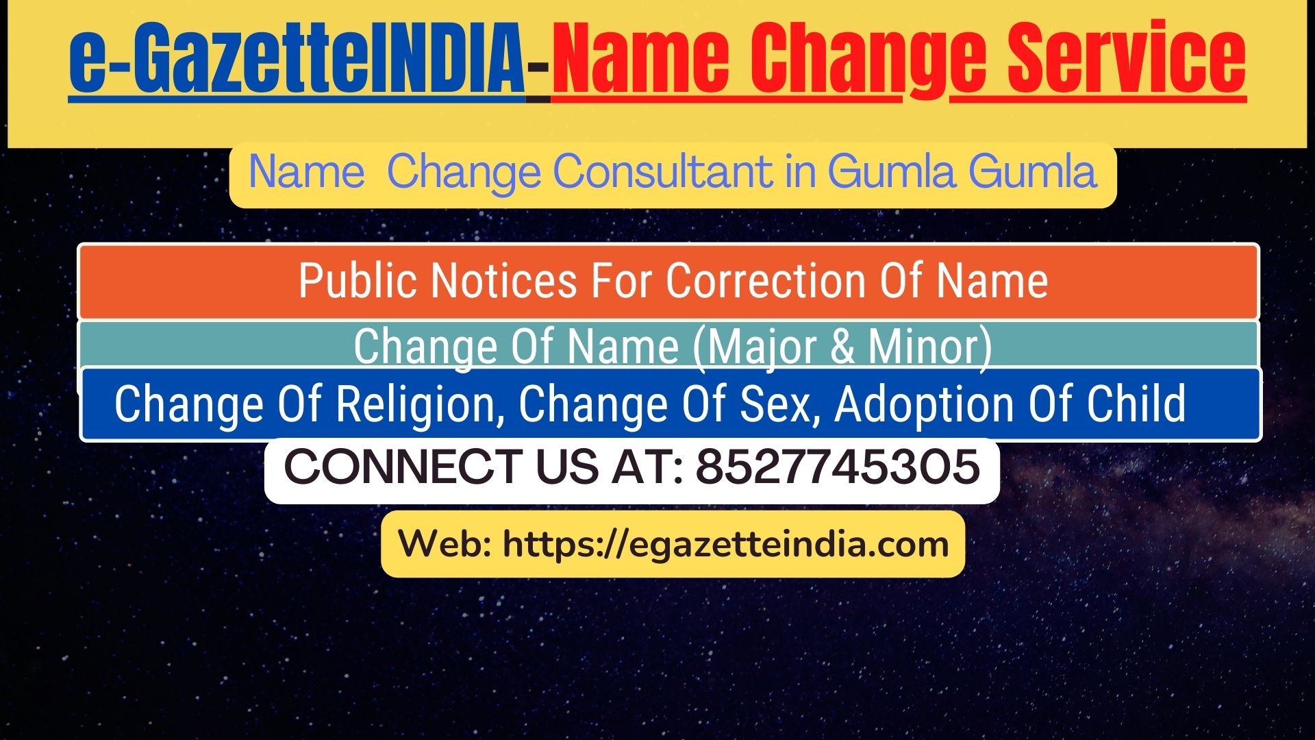 Gazette Name Change Agent Consultant Service In Gumla Gumla-8527745305