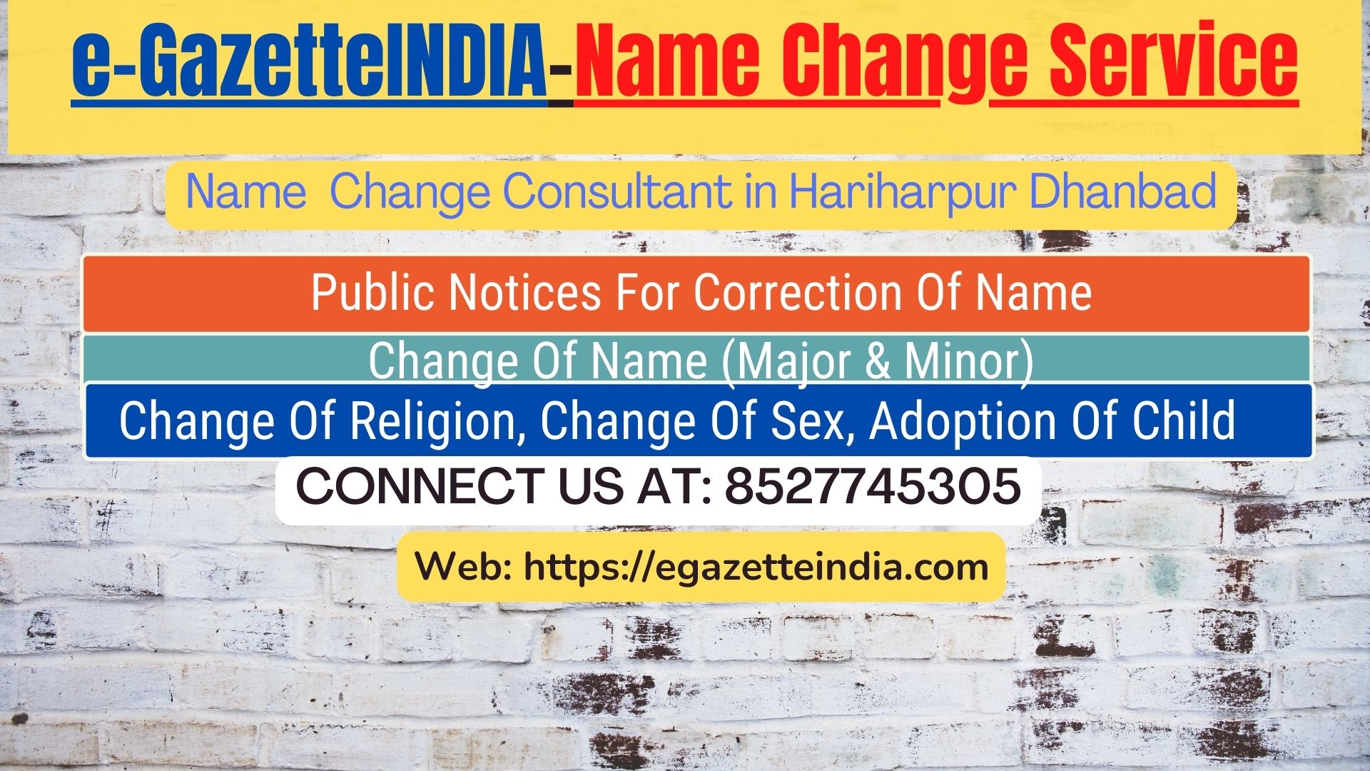 Name Change Gazette Notification In Hariharpur Dhanbad 8527745305