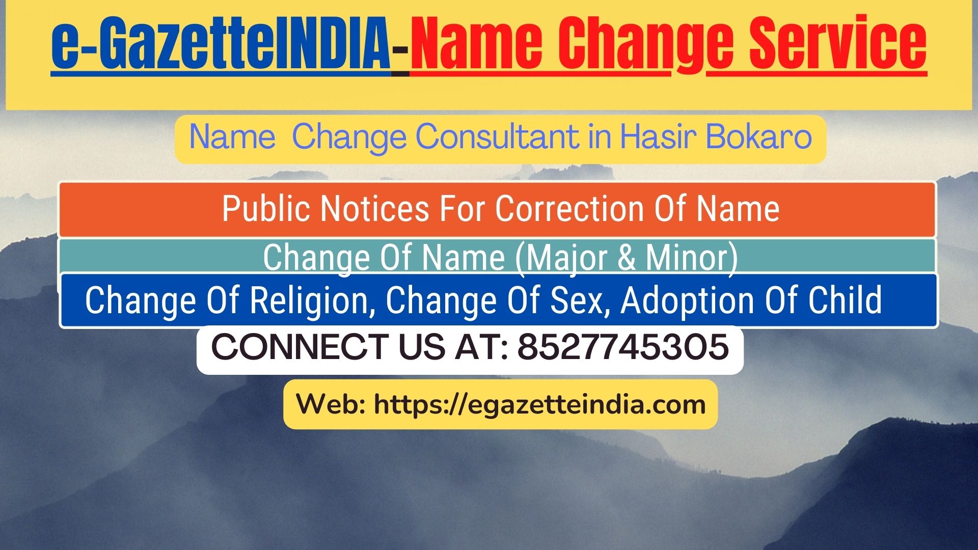 Gazette Of India Name Change Service In Hasir Bokaro-8527745305