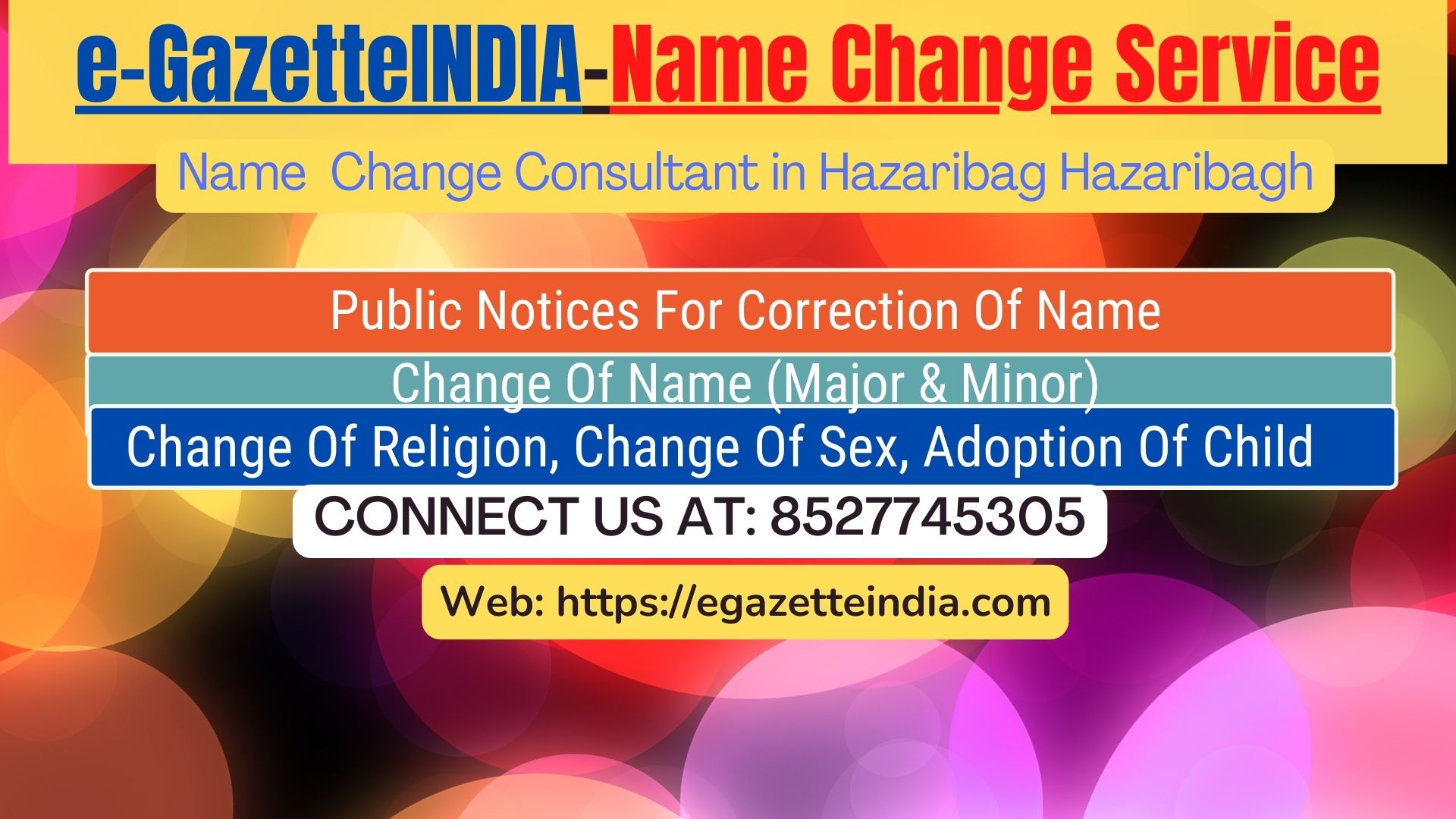 Procedure for name change in Hazaribag Hazaribagh 8527745305