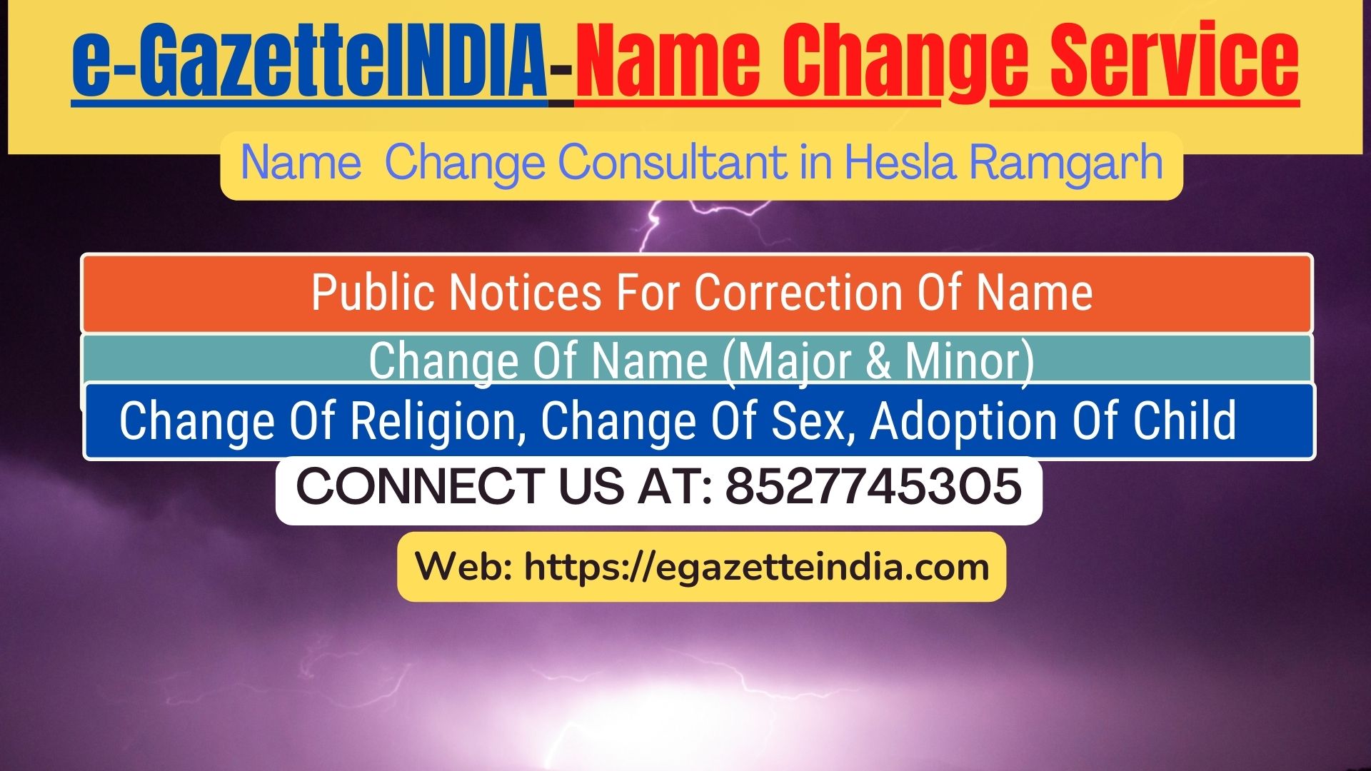 Name Change Gazette Notification In Hesla Ramgarh 8527745305