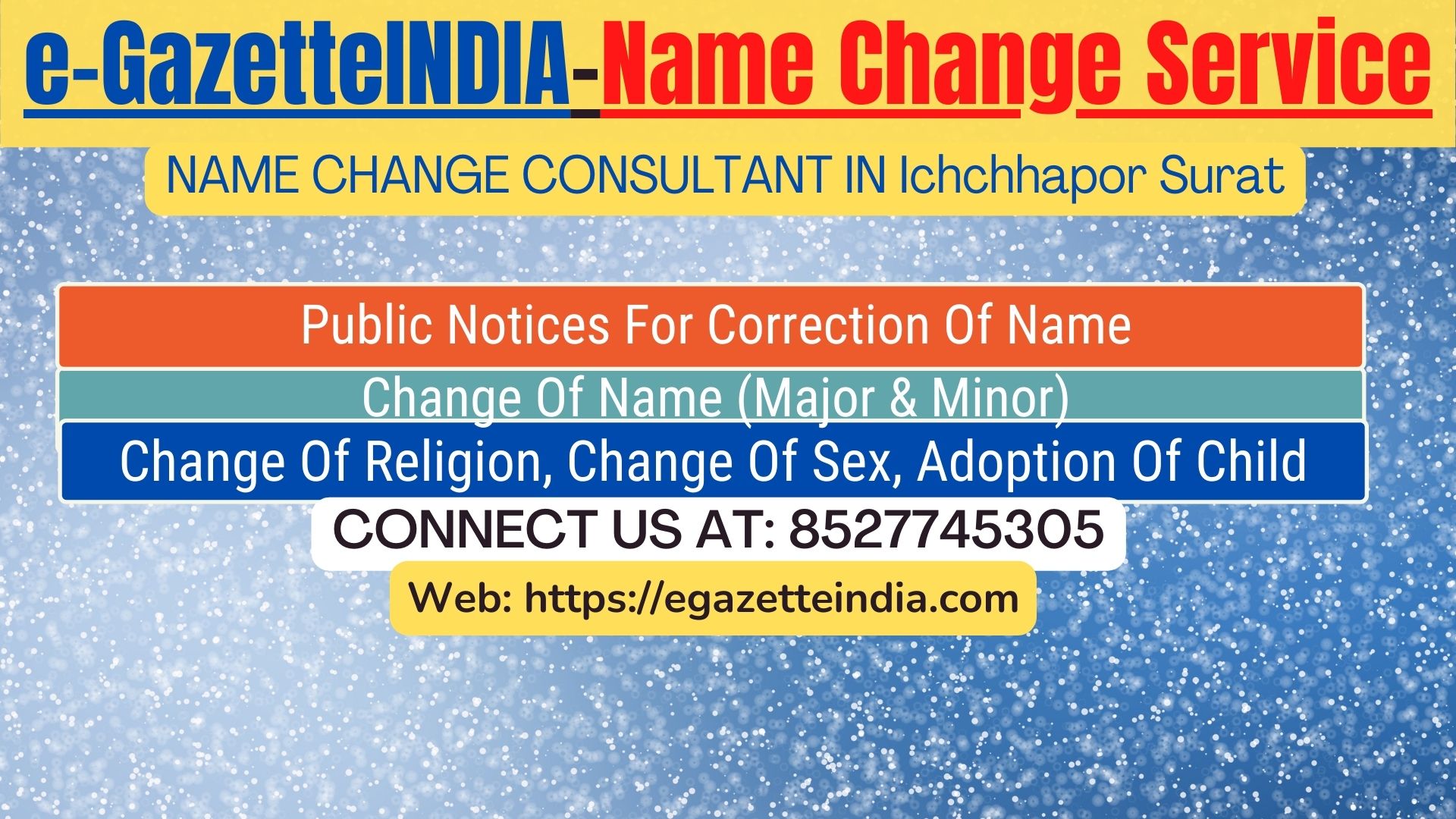 Name Change Gazette Notification In Ichchhapor Surat 8527745305