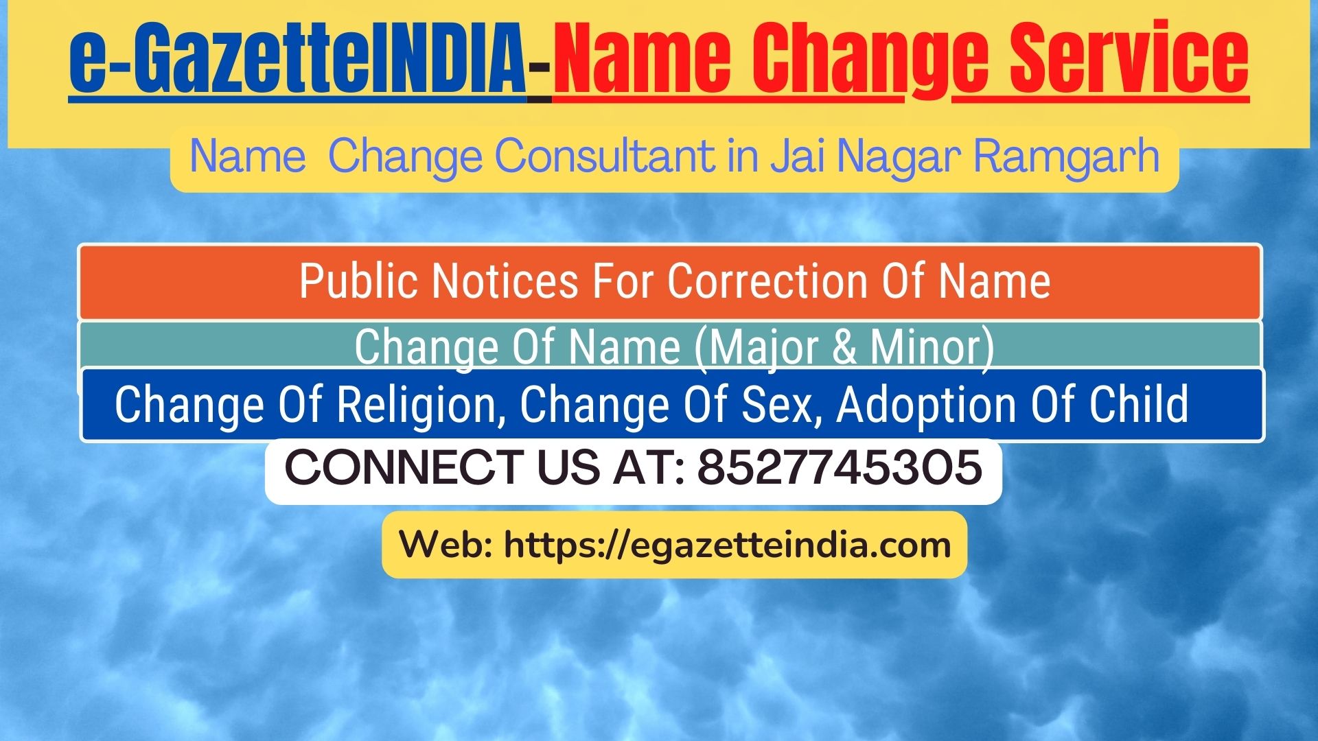 Name Change In Gazette Notification In Jai Nagar Ramgarh-8527745305