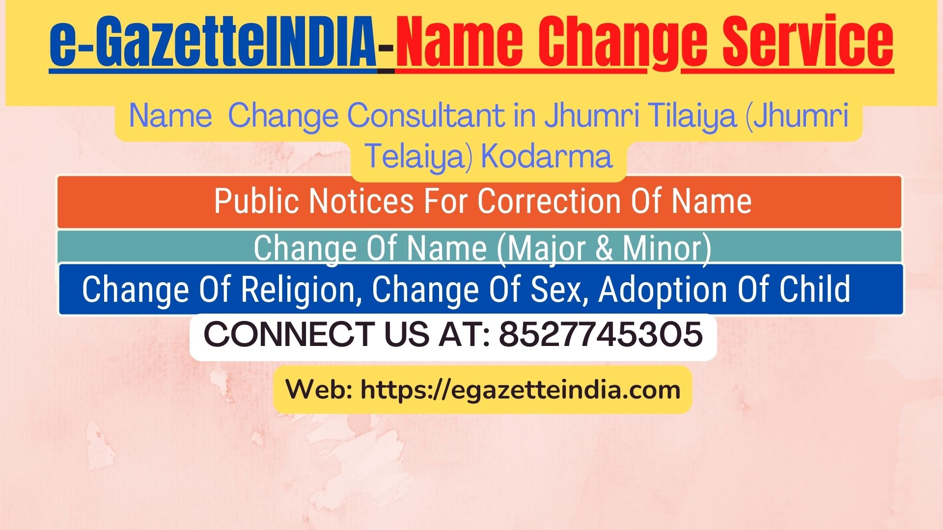 Name Change Agent Jhumri Tilaiya (Jhumri Telaiya) Kodarma In Jhumri Tilaiya (Jhumri Telaiya) Kodarma 8527745305